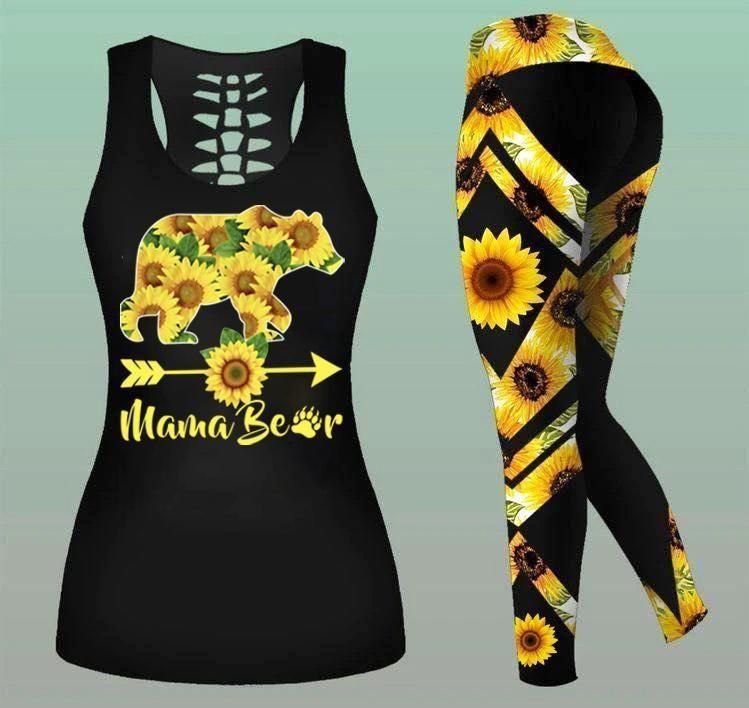 Mama Bear Sunflower Tank Top And Leggings Outfits For Mom PAN3DSET0166