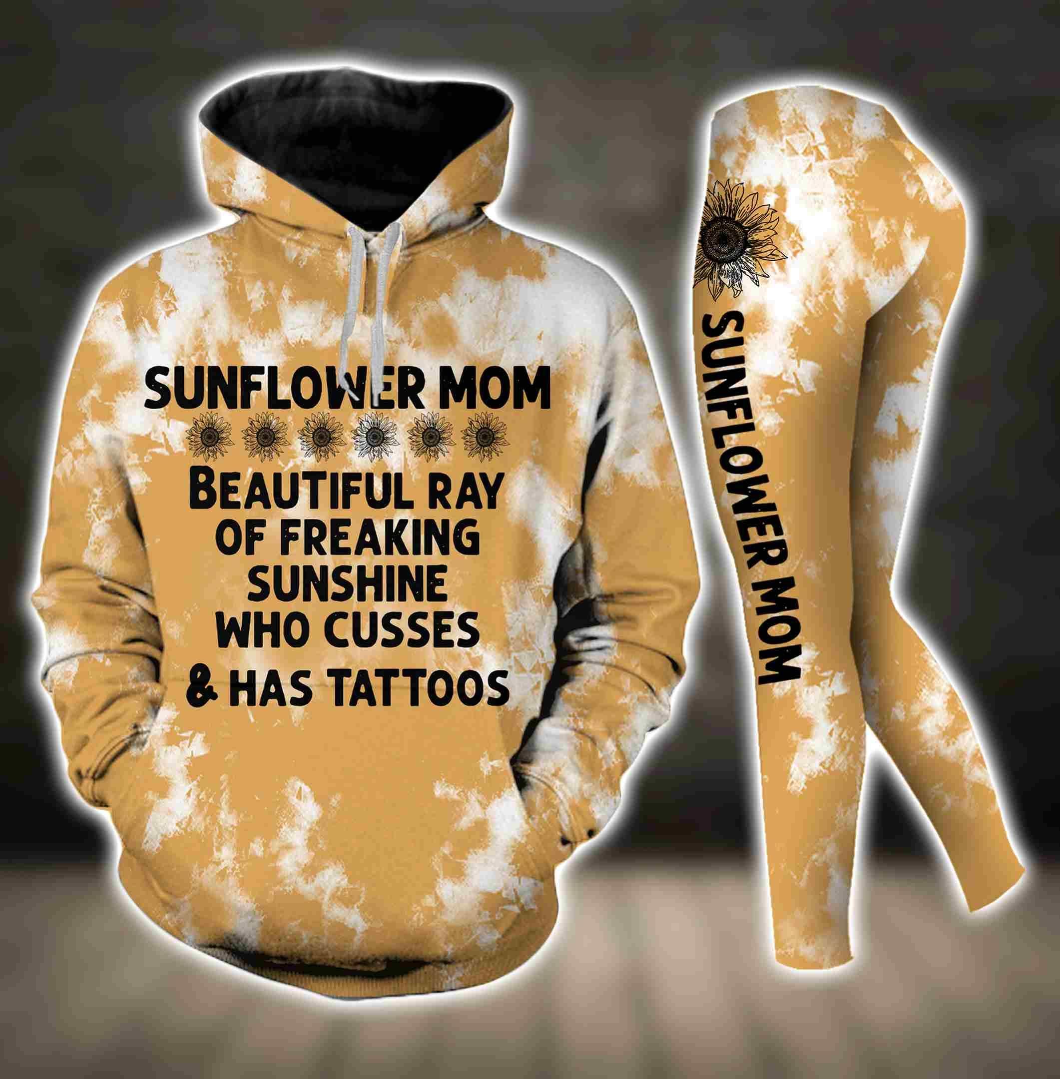 Sunflower Mom Cuss And Tatooos Hoodie Set