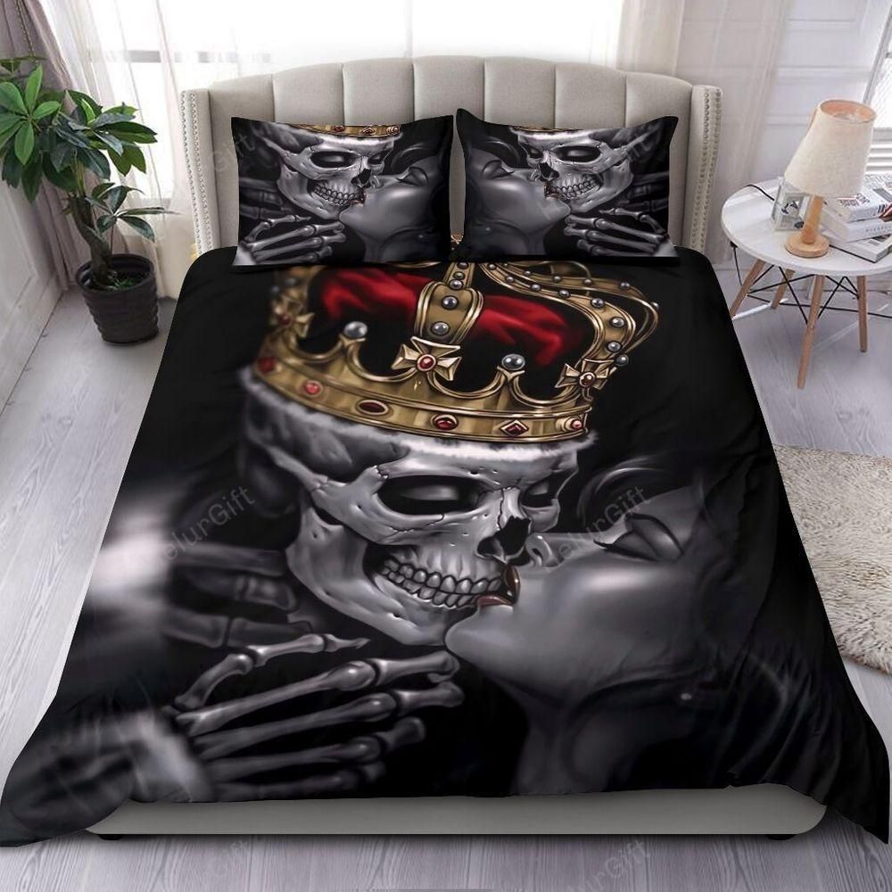Skull His Queen Her King Crown Loving Couple Bedding Set