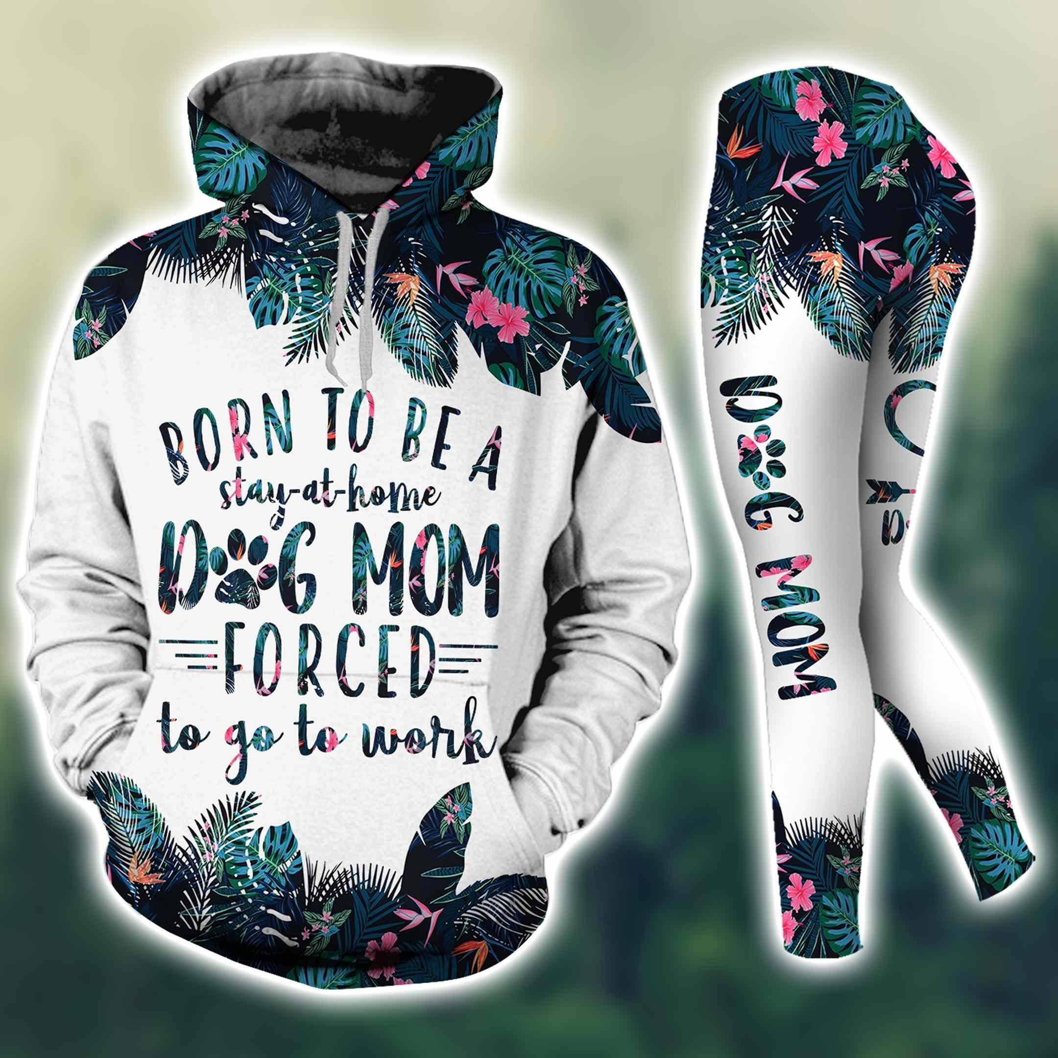 Born To Be A Dog Mom Tropical Leaves Hoodie Set