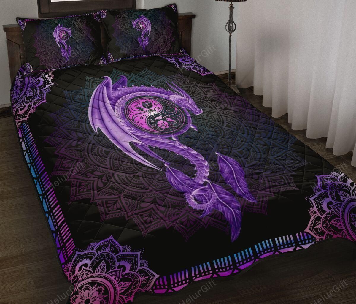 Dragon Purple Mandala Quilt Set