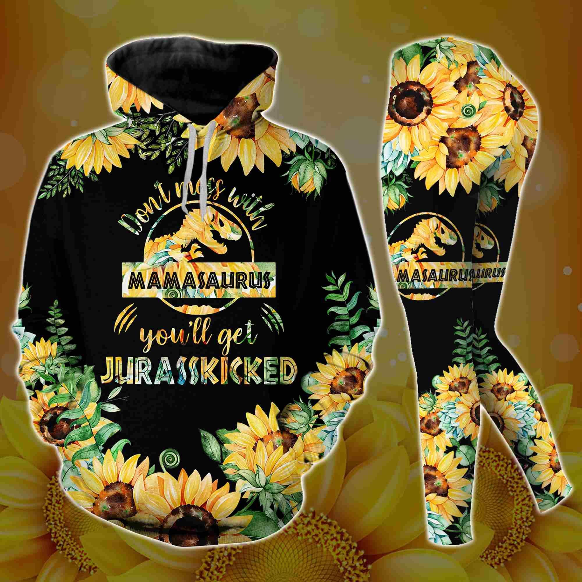 Don't Mess With Mama Saurus Sunflower Hoodie Set PAN3DSET0064