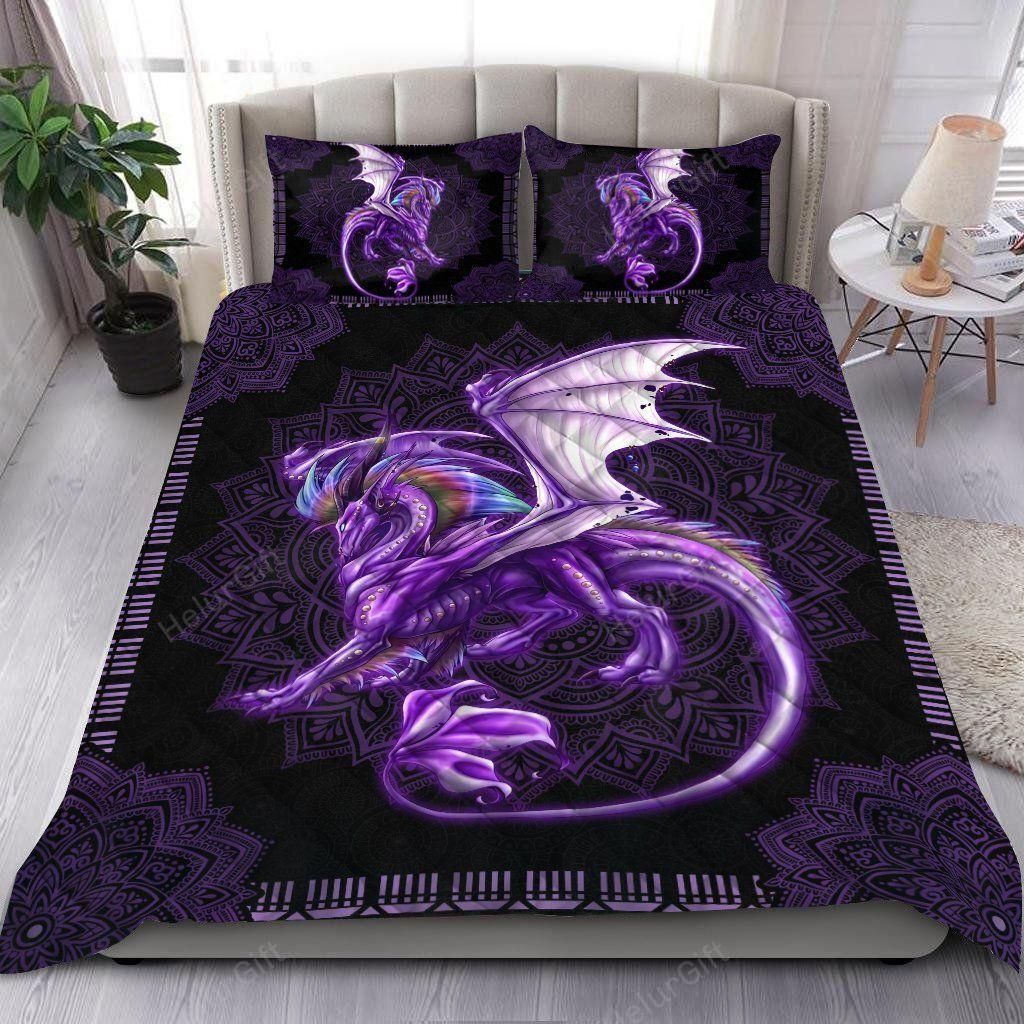 Mandala Purple Gothic Dragon Quilt Set