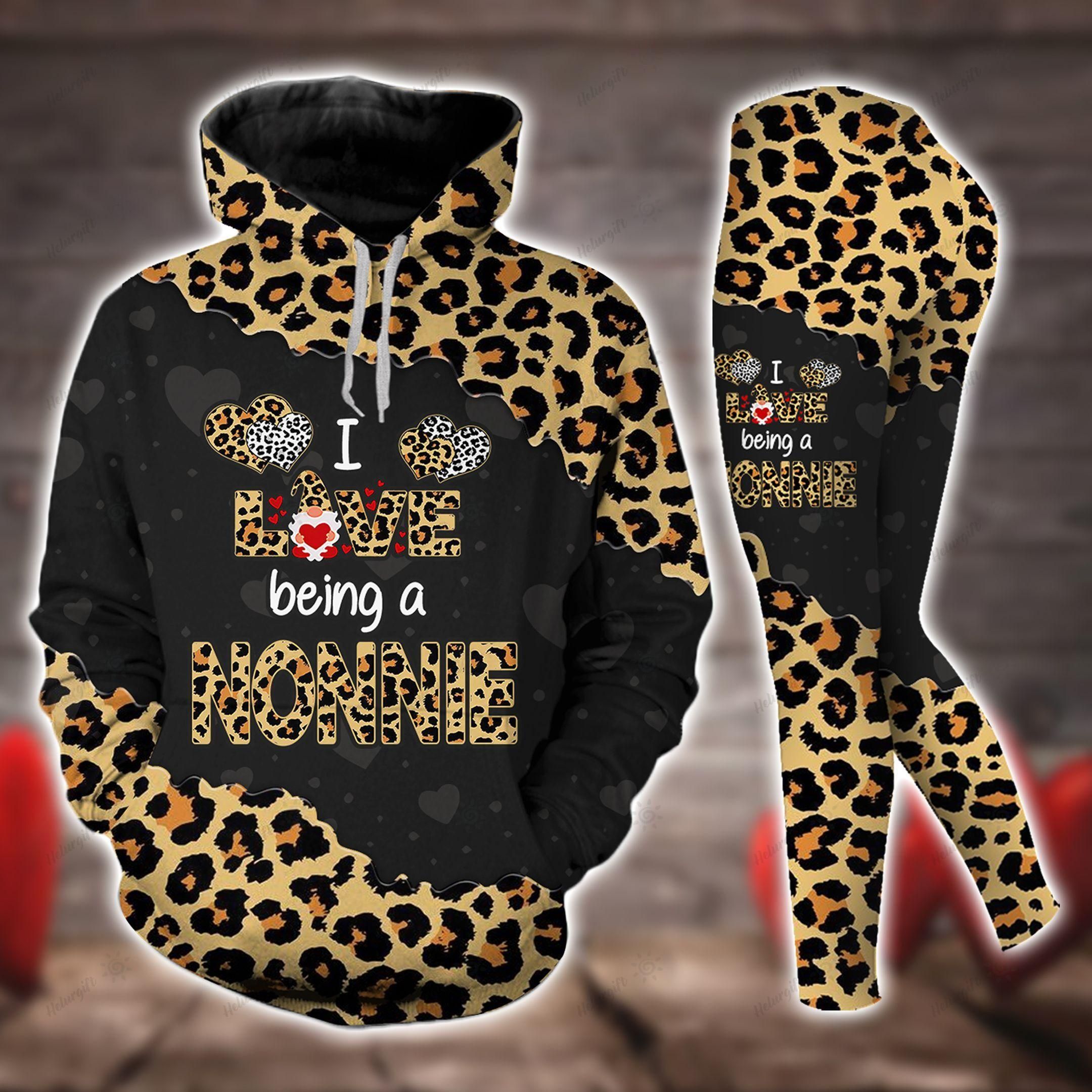 I love being Nonnie Black Leopard Hoodie Set