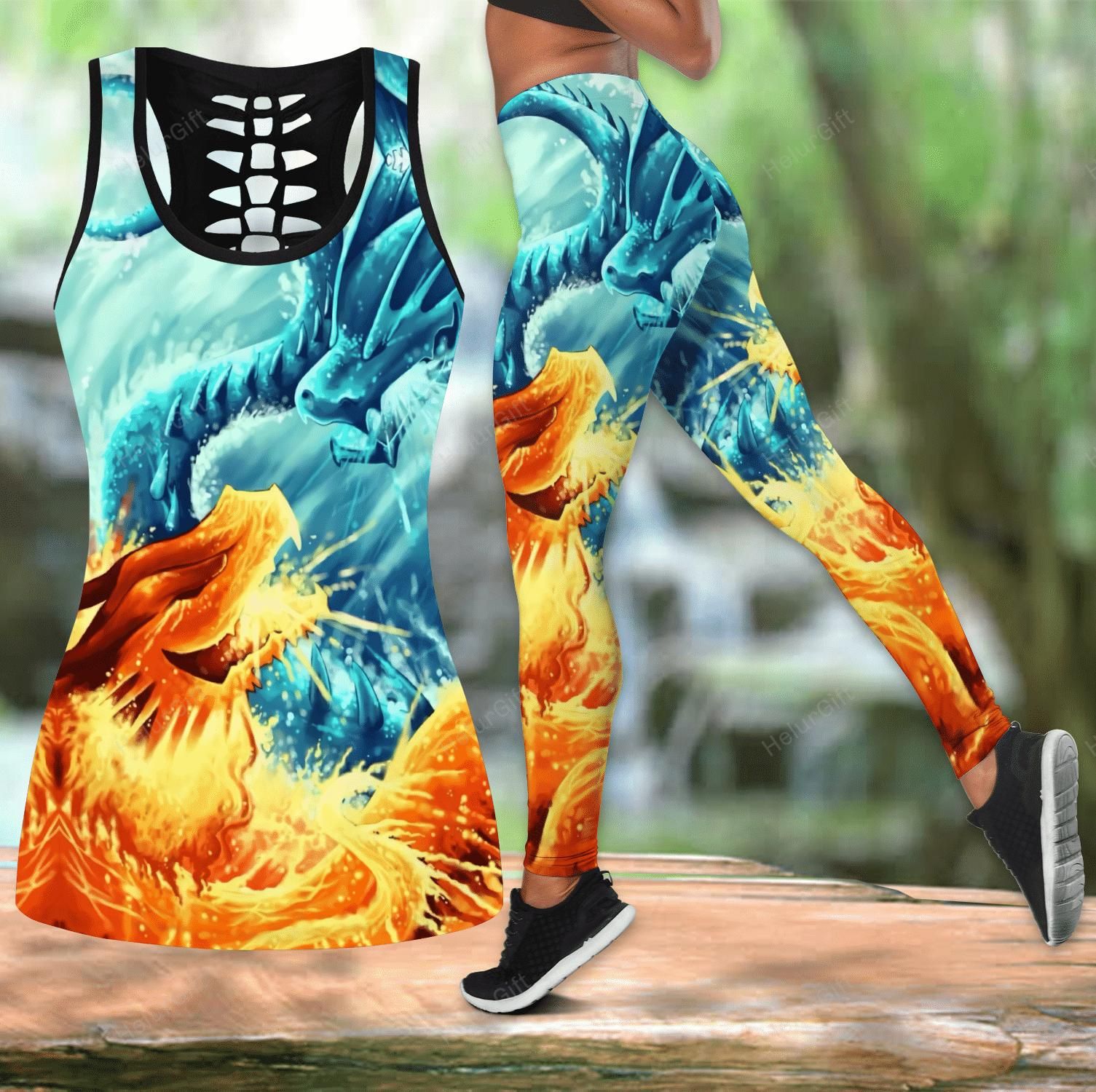 Ice and Fire Dragon Couple Combo Tank + Legging