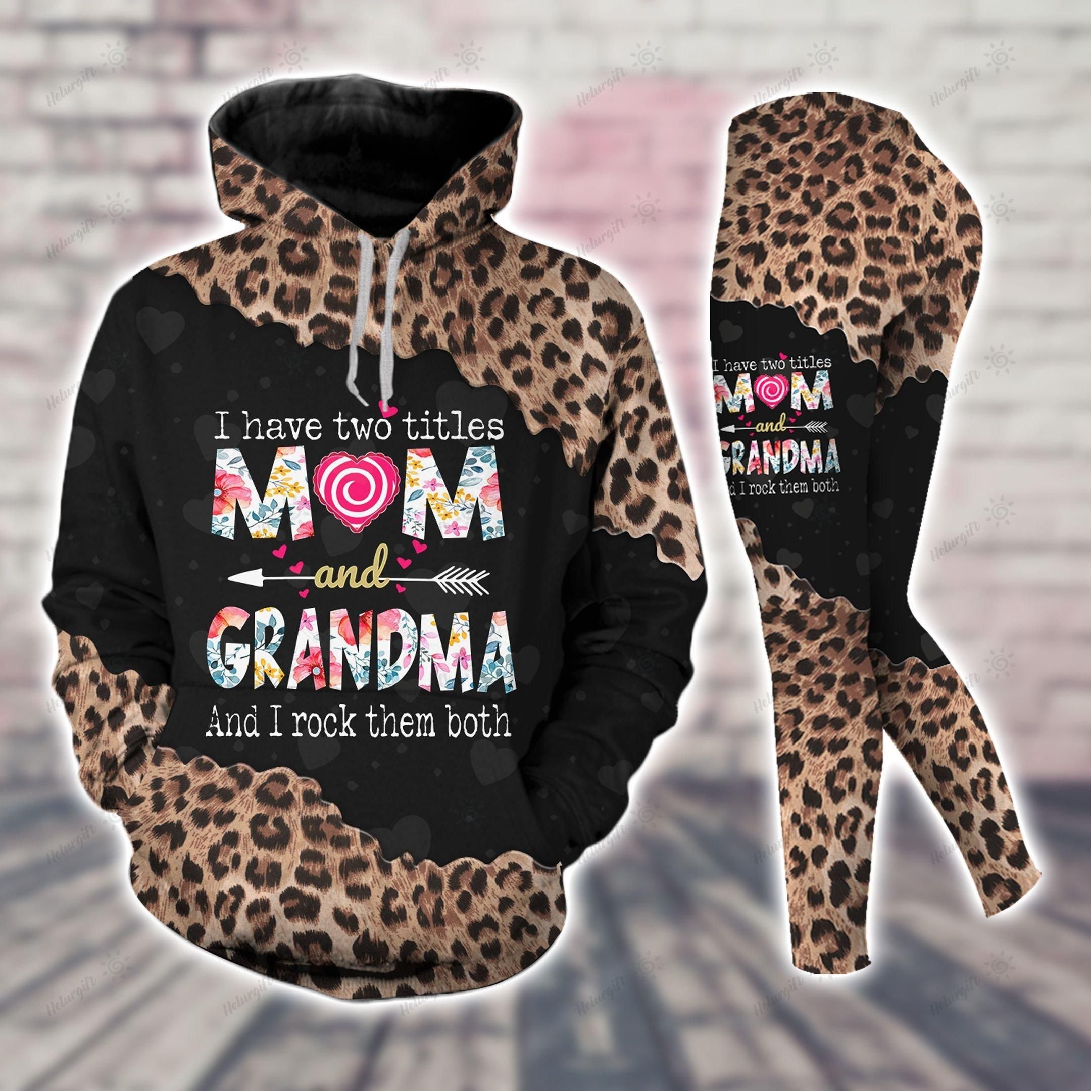 Two Titles Mom & Grandma Rock Them Both Black Flower Hoodie Set