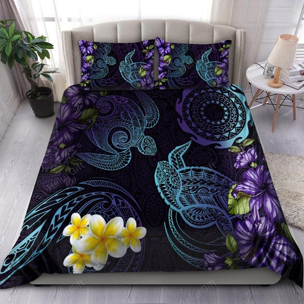 Cook Islands Beautiful Purple Turtles Tipani Hibiscus Tattoo Bedding Set