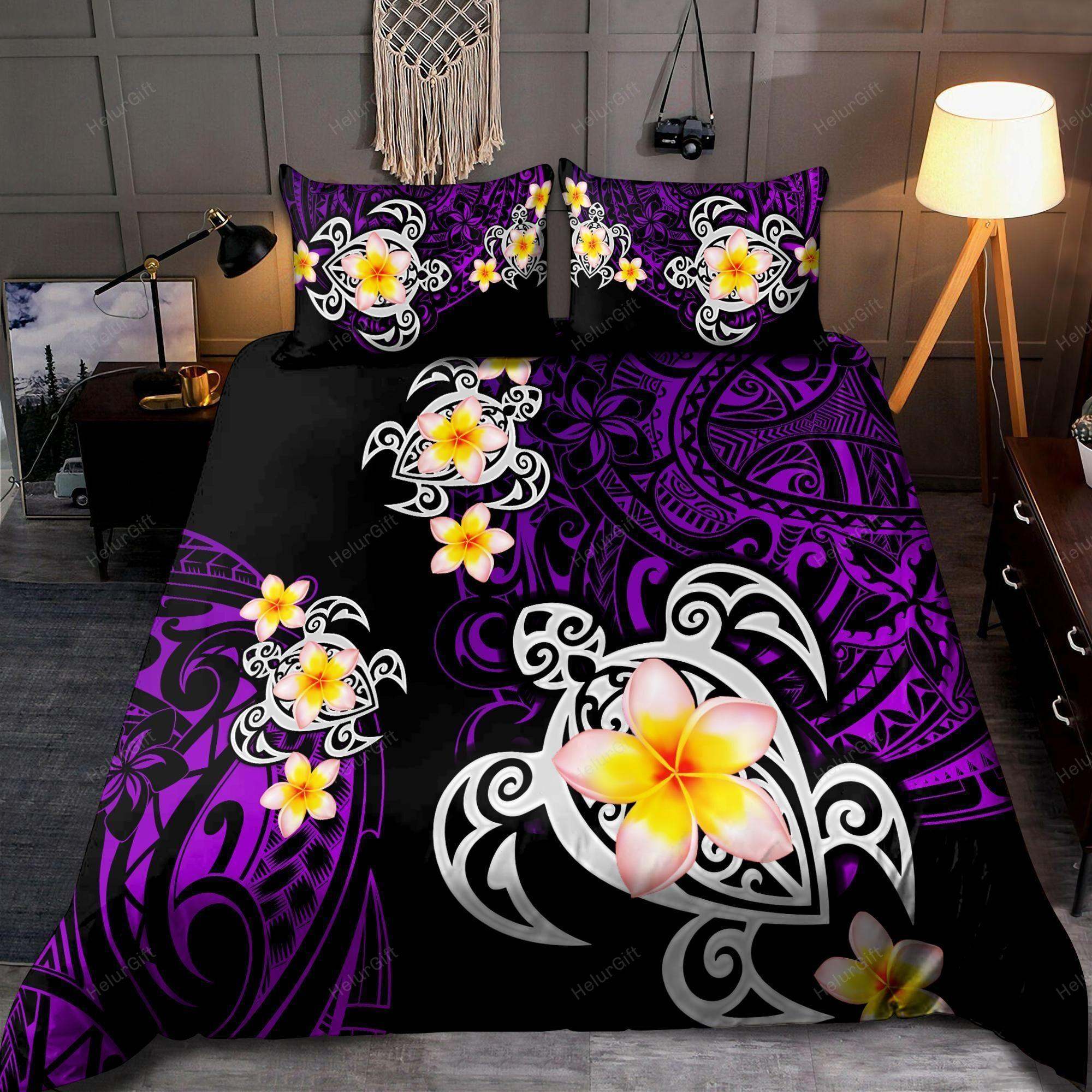 Amazing Polynesian Tattoo Purple Turtle Bedding Set