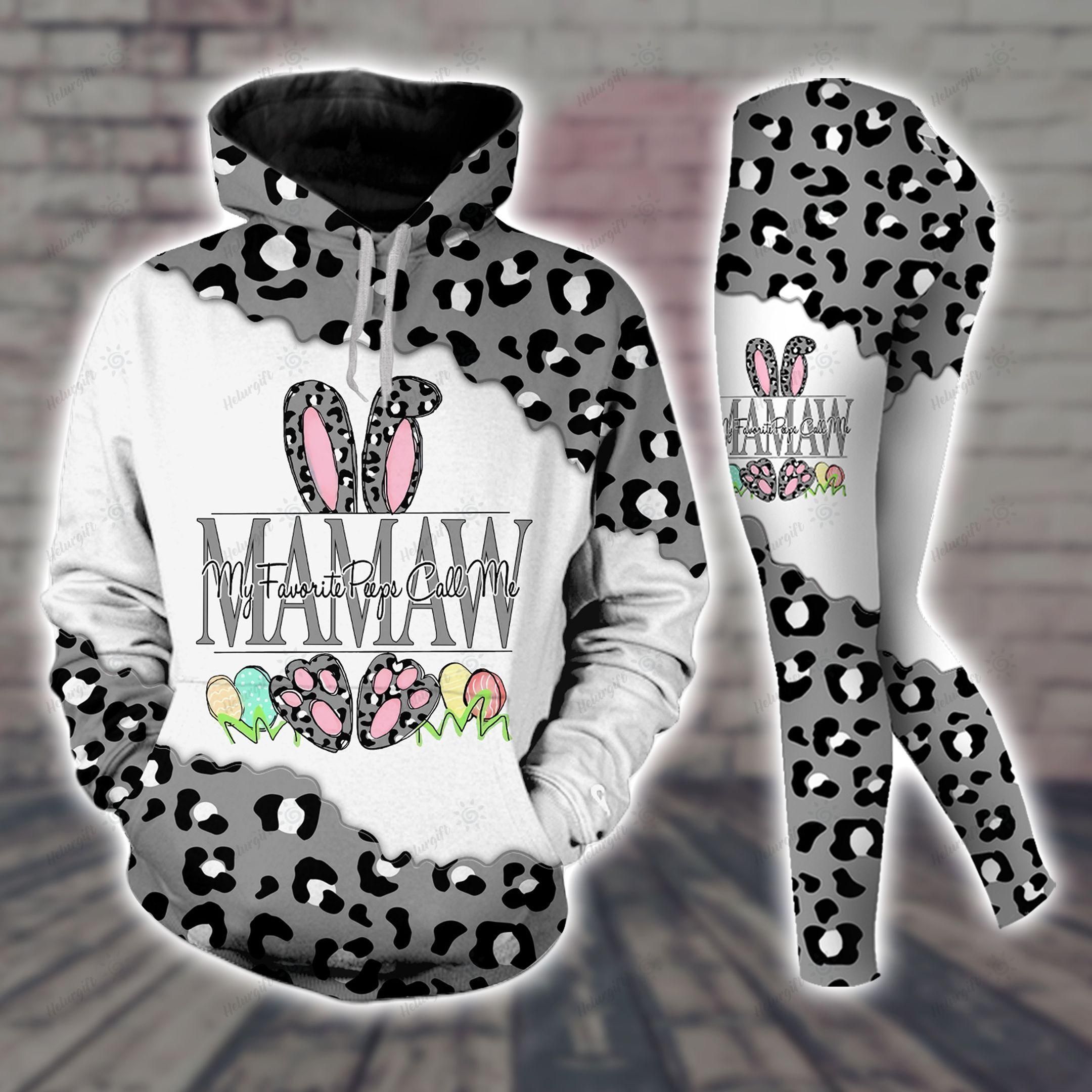 Gray Bunny Easter Leopard Hoodie Set MaMaw