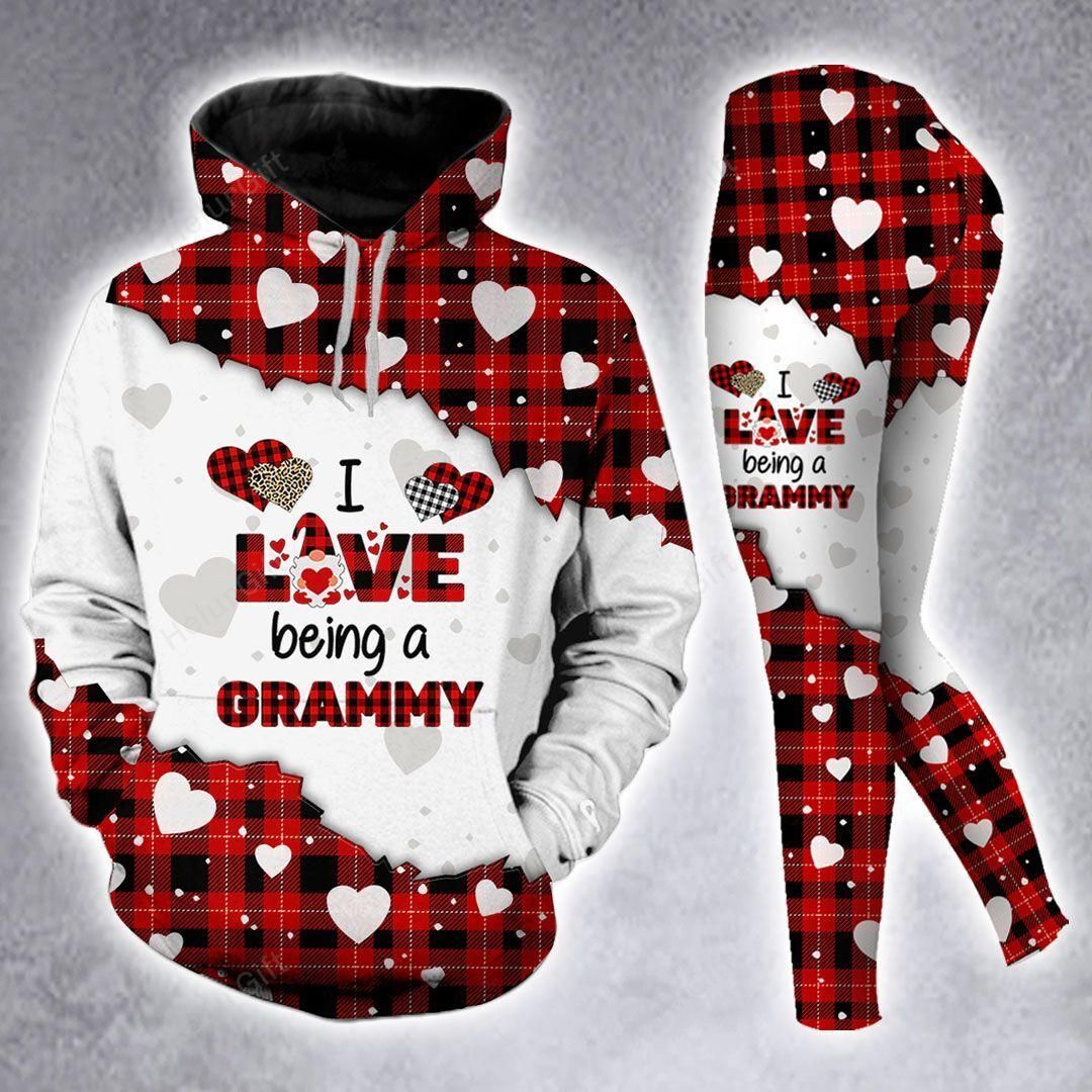 I Love Being A Grammy Leopard Red Buffalo Hoodie Set