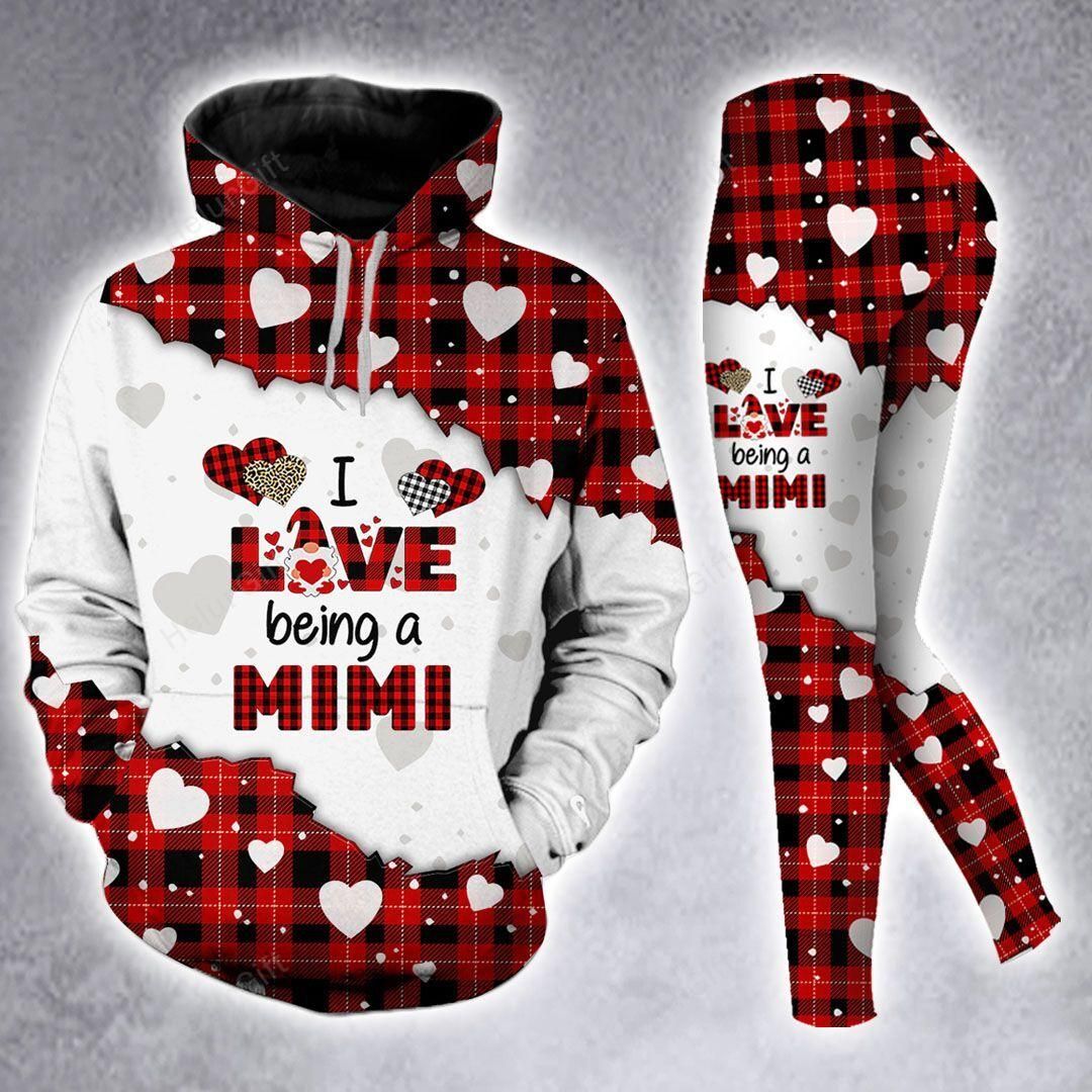 I Love Being A Mimi Leopard Red Buffalo Hoodie Set