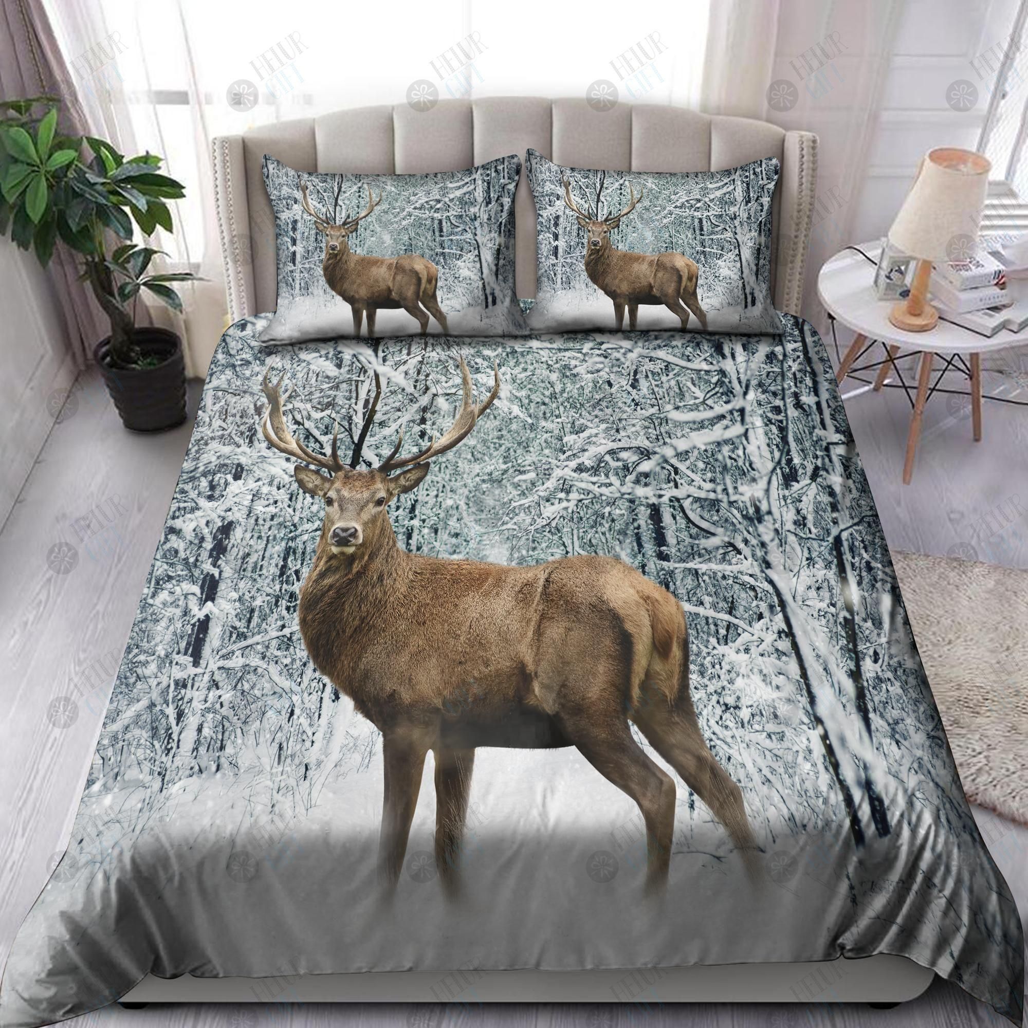 Deer In Winter Forest Bedding Set