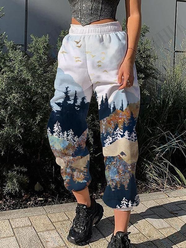 Lady's Mountain print casual pants
