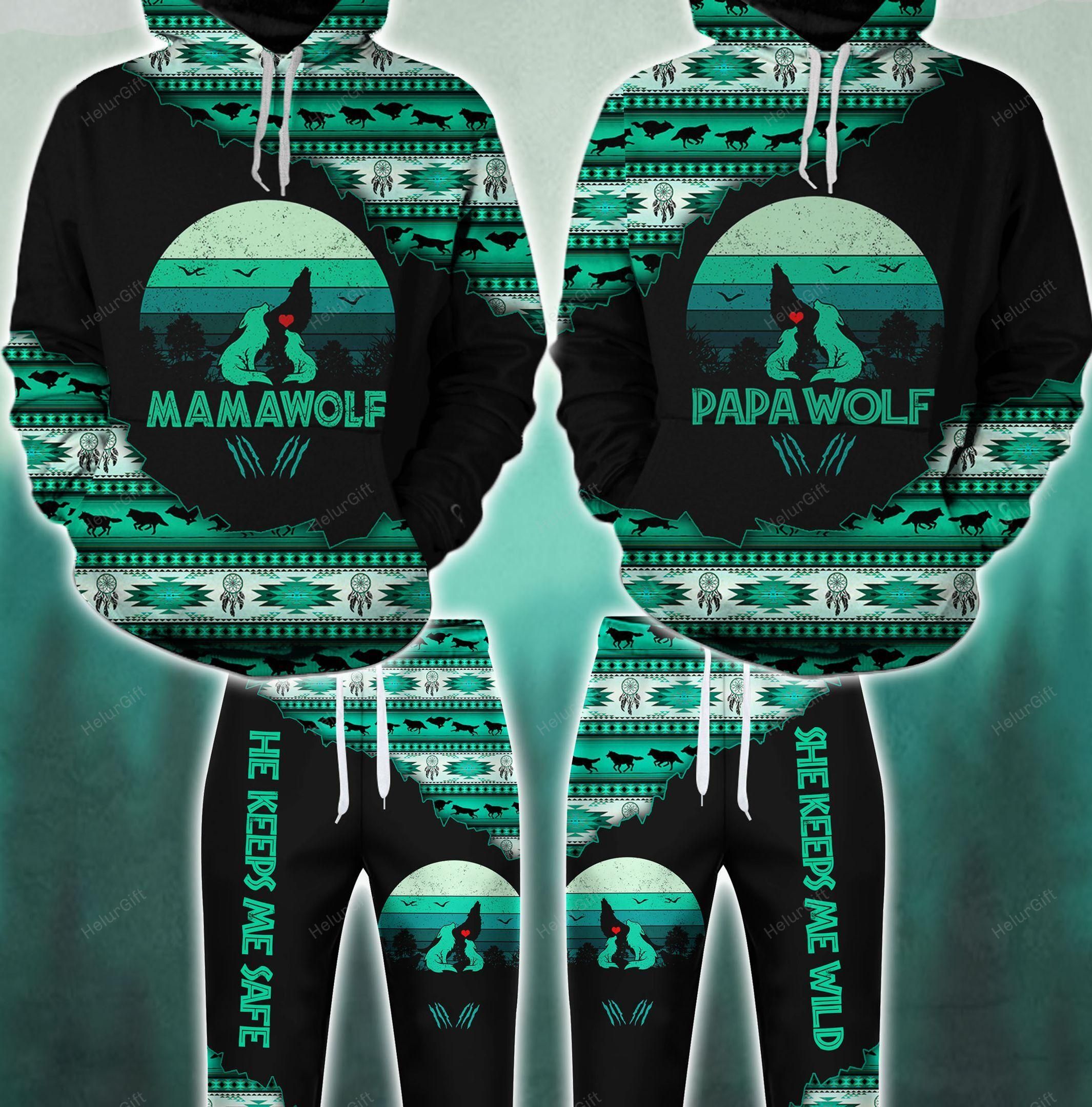 Gifts For Dad And Mom Mama Wolf Papa Wolf Couple Hoodie Set