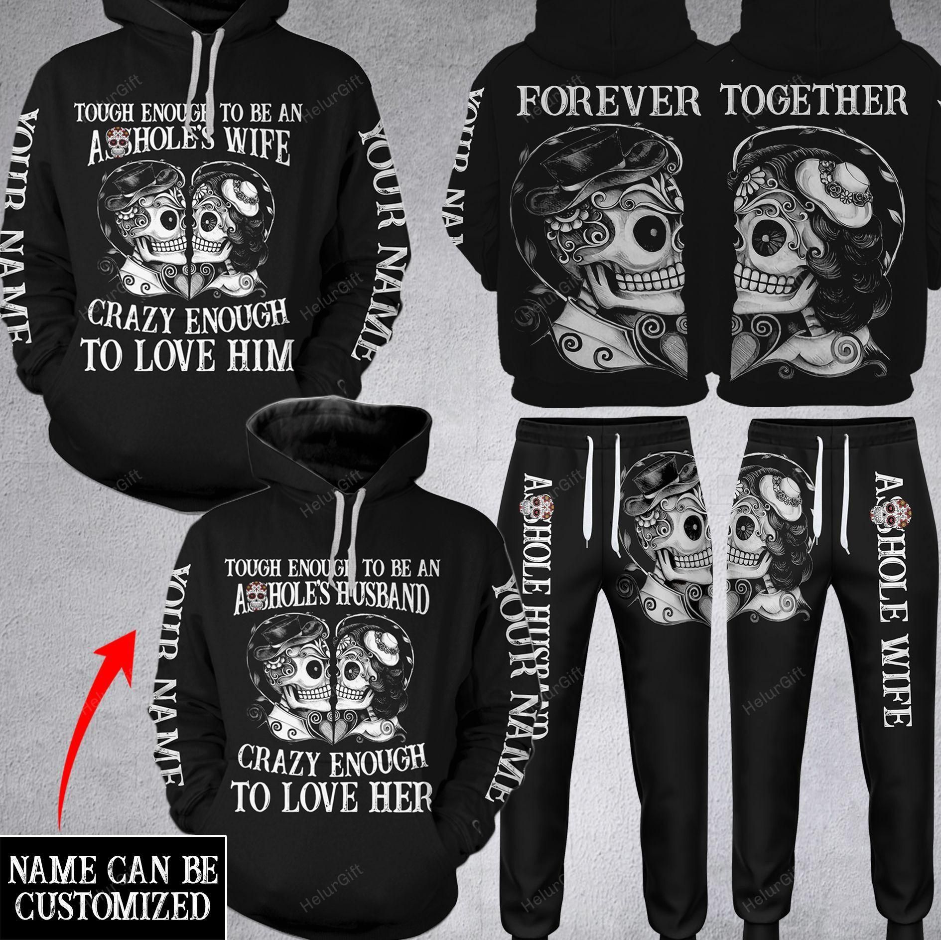 Personalized Skull Crazy Enough To Love Him Couple Hoodie Set Black