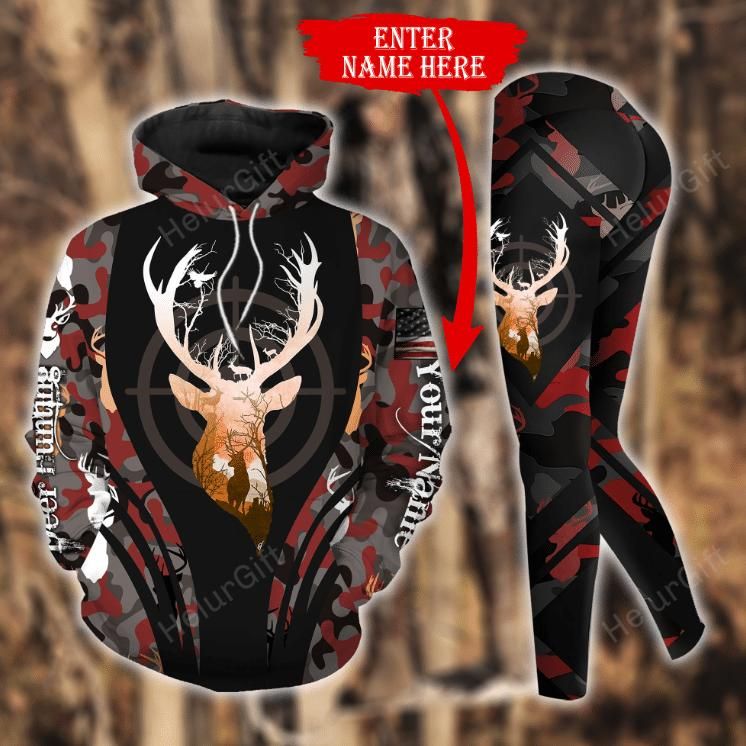 Deer Hunting Target Hoodie Set Brown Camo Custom Name