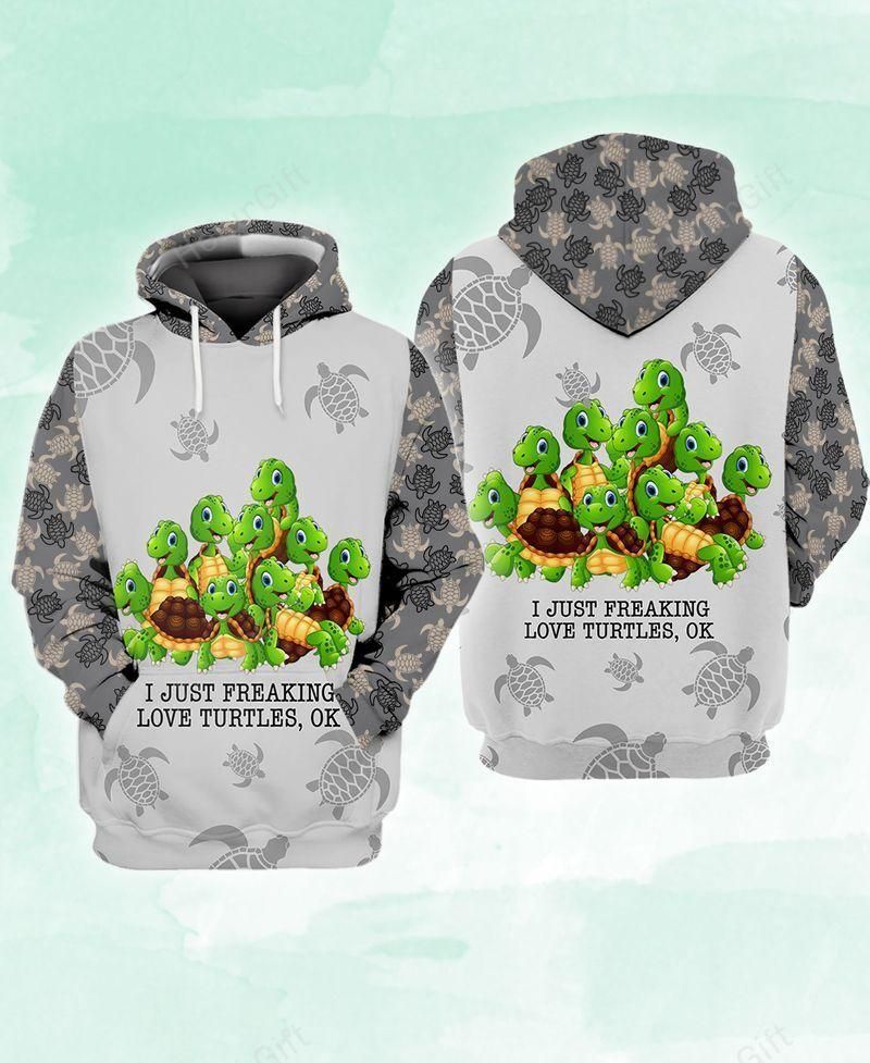 Freaking Love Turtles White And Gray 3D All Over Printed Shirt, Sweatshirt, Hoodie, Bomber Jacket Size S - 5XL