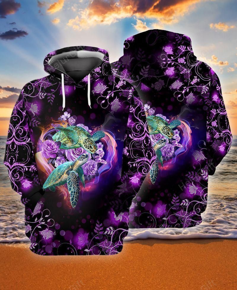 2 Turtles Lover Heart In Purple 3D All Over Printed Shirt, Sweatshirt, Hoodie, Bomber Jacket Size S - 5XL