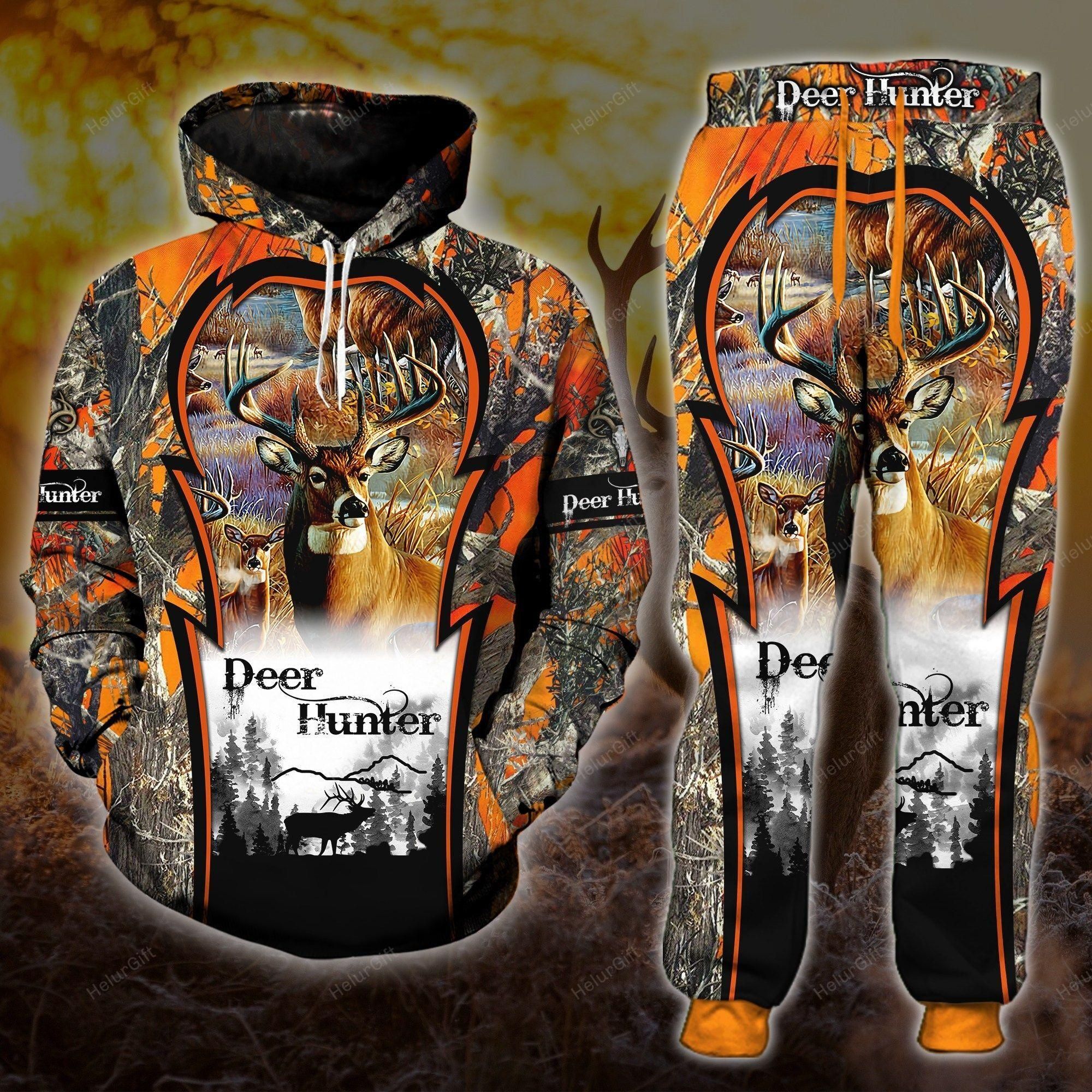 Deer Hunter Camouflage, Deer Hunter Gifts, Combo Hoodie and Joggers , Tshirt And Joggers All Over Printed