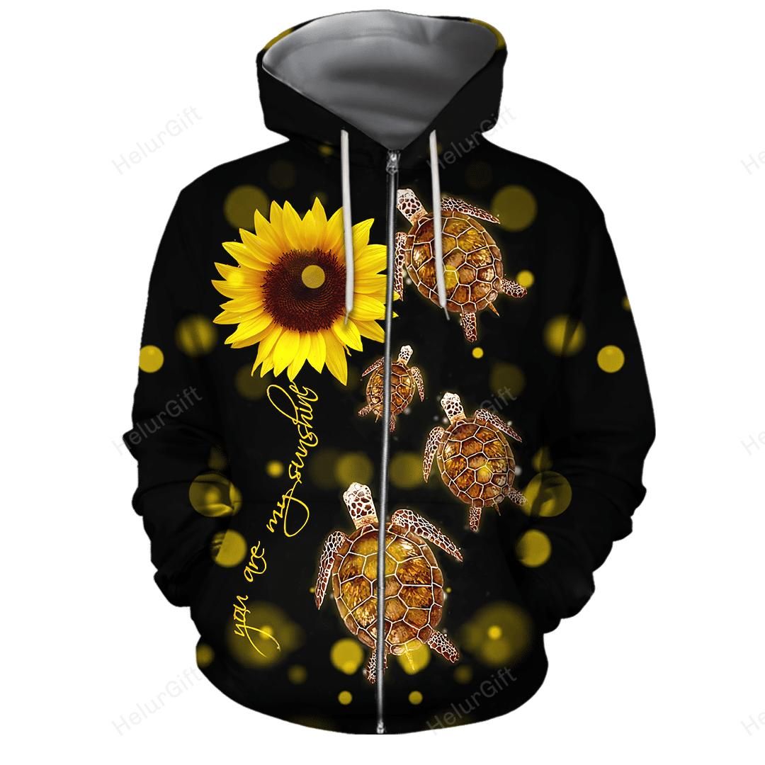 Turtle Sunflower You Are My Sunshine 3D All Over Hoodie Sweatshirt And Ziphoodie