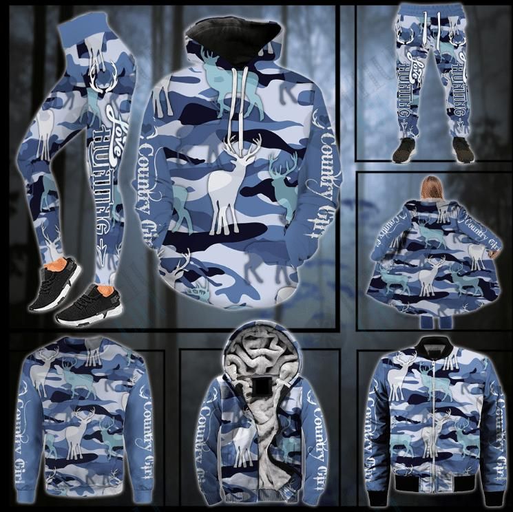 Country Girl Love Hunting Light Blue Camo Winter Clothes
