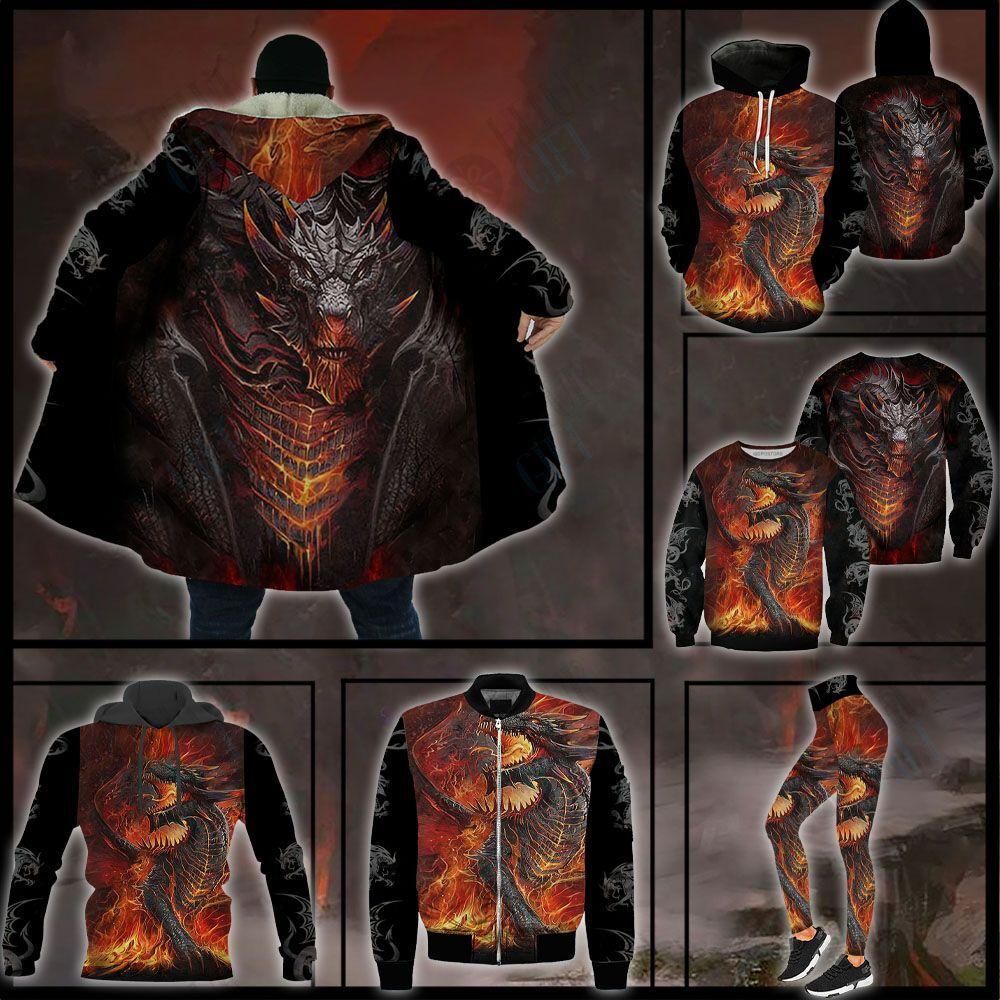 Dragon On Fire Hoodie Coat Legging Set Winter Clothes