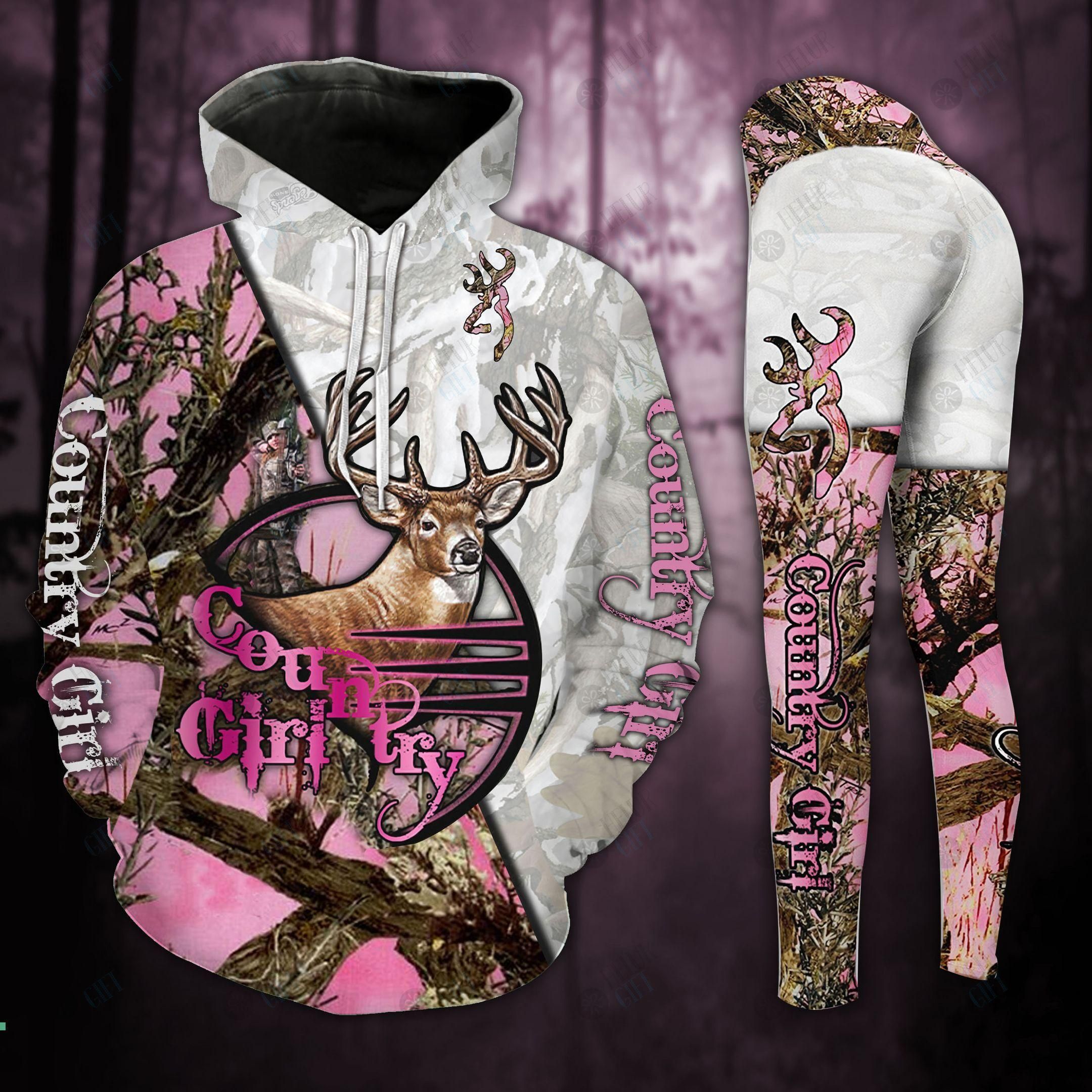 Country Girl White And Pink Hoodie Set