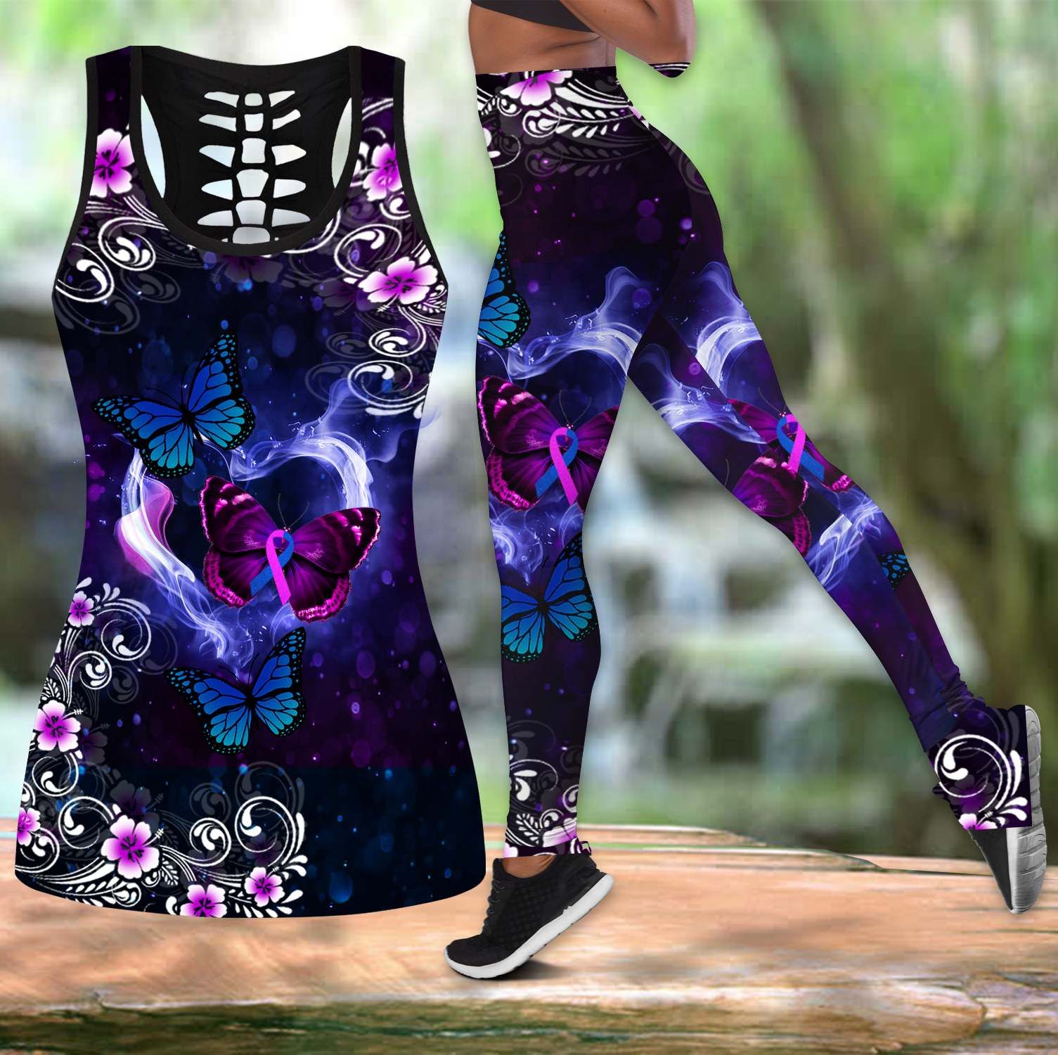 Suicide Prevention Awareness Butterfly Combo Leggings And Hollow Tank Top PAN3DSET0170