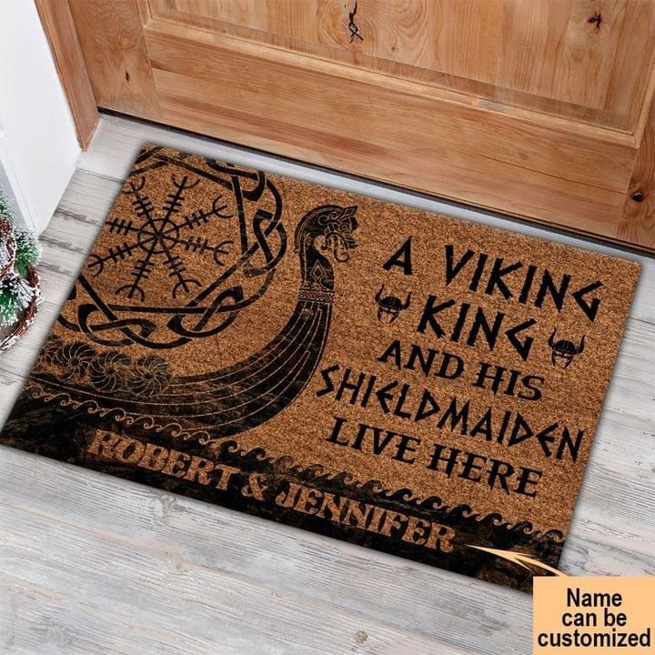 A Viking King And His Shieldmaiden Live Here Custom Name Doormat PAN