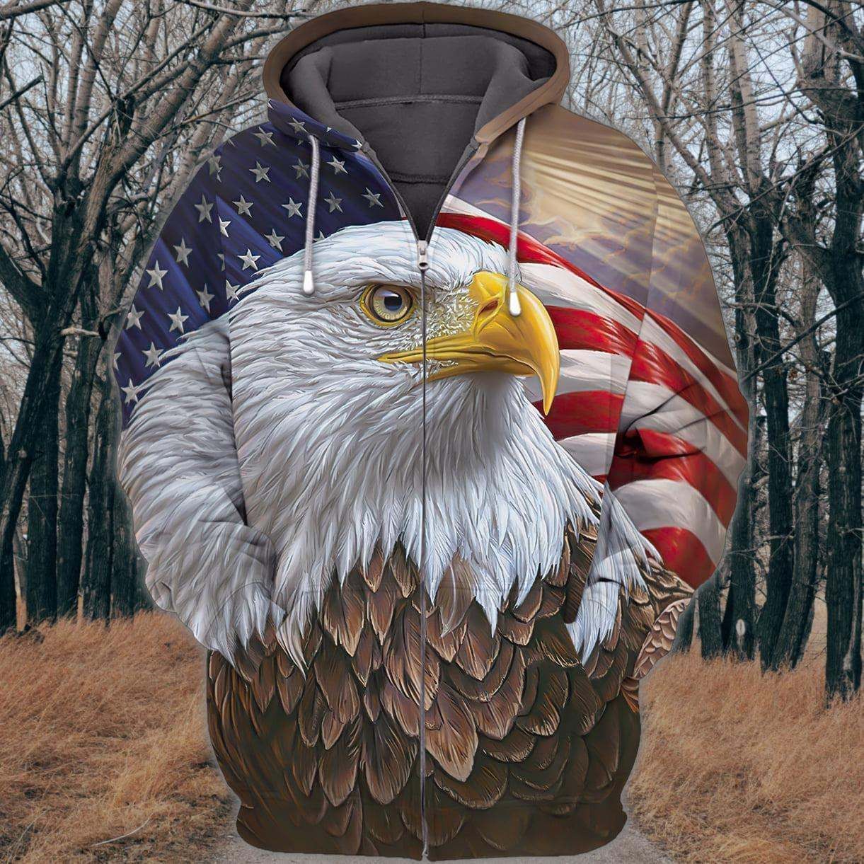 Eagle American Flag Christian 3D Zip Hoodie