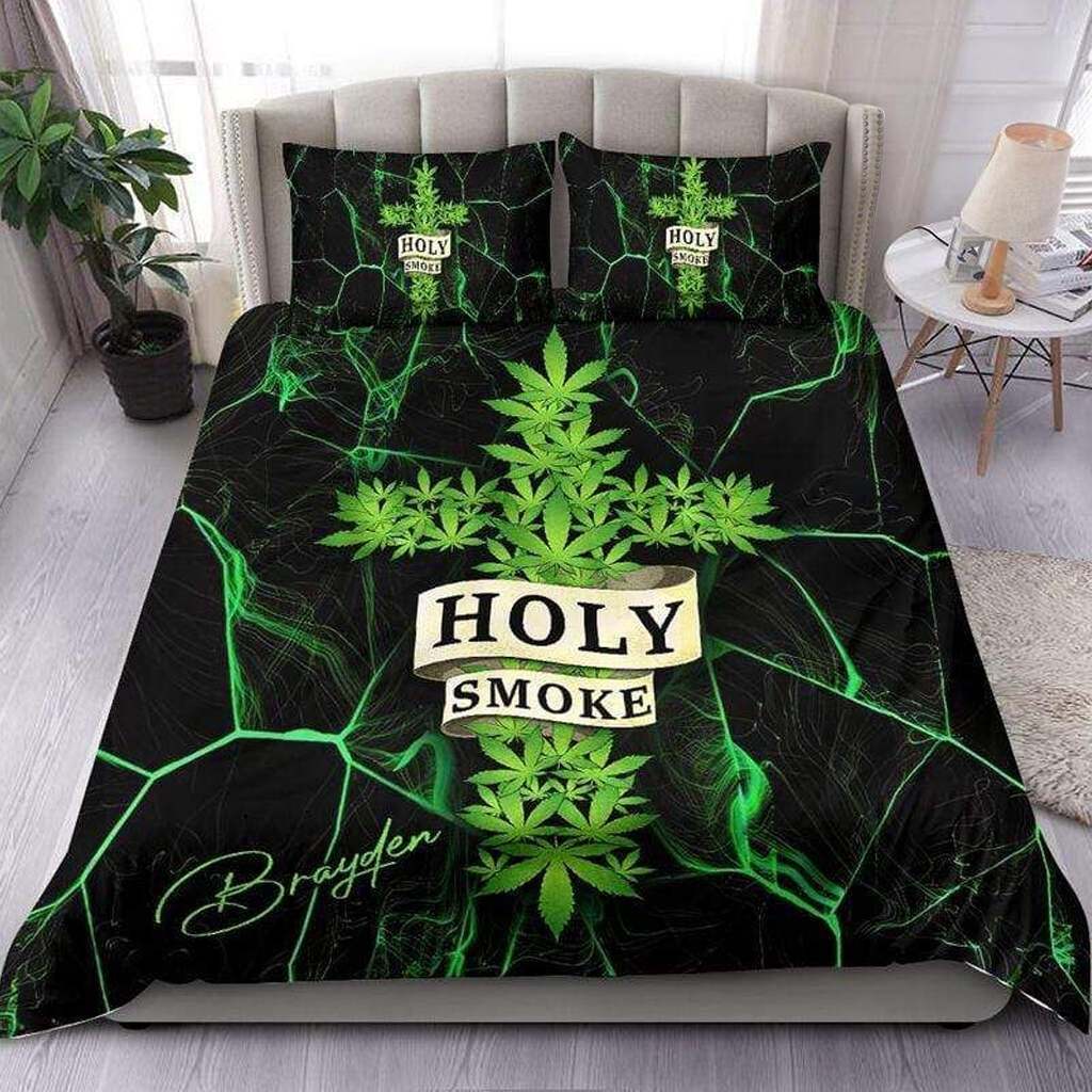 Personalized Weed Cross Holy Smoke Custom Name Duvet Cover Bedding Set