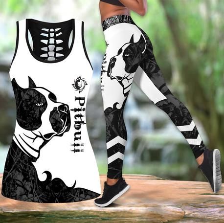 Black Pitbull Mom Mother's Gift Hollow Tank Top And Legging