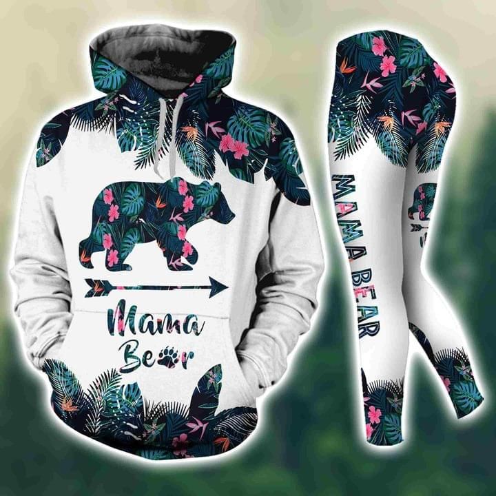 Blue Flower Mama Bear Mother's Day Gift Hoodie And Legging Set PAN3DSET0040