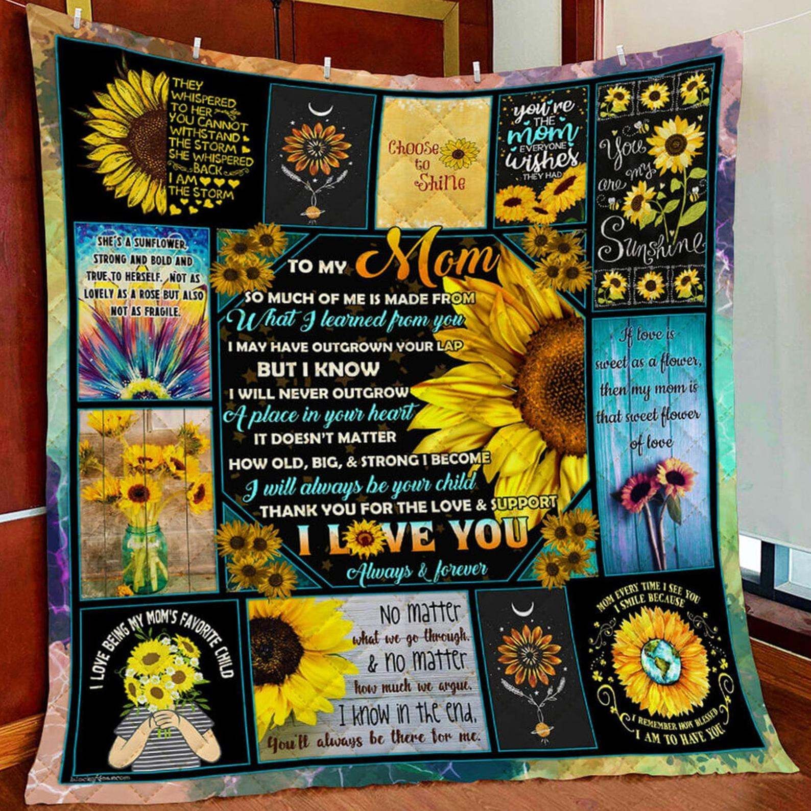 To My Mom I Love You Forever And Always Sunflower Mother's Day Gift Quilt