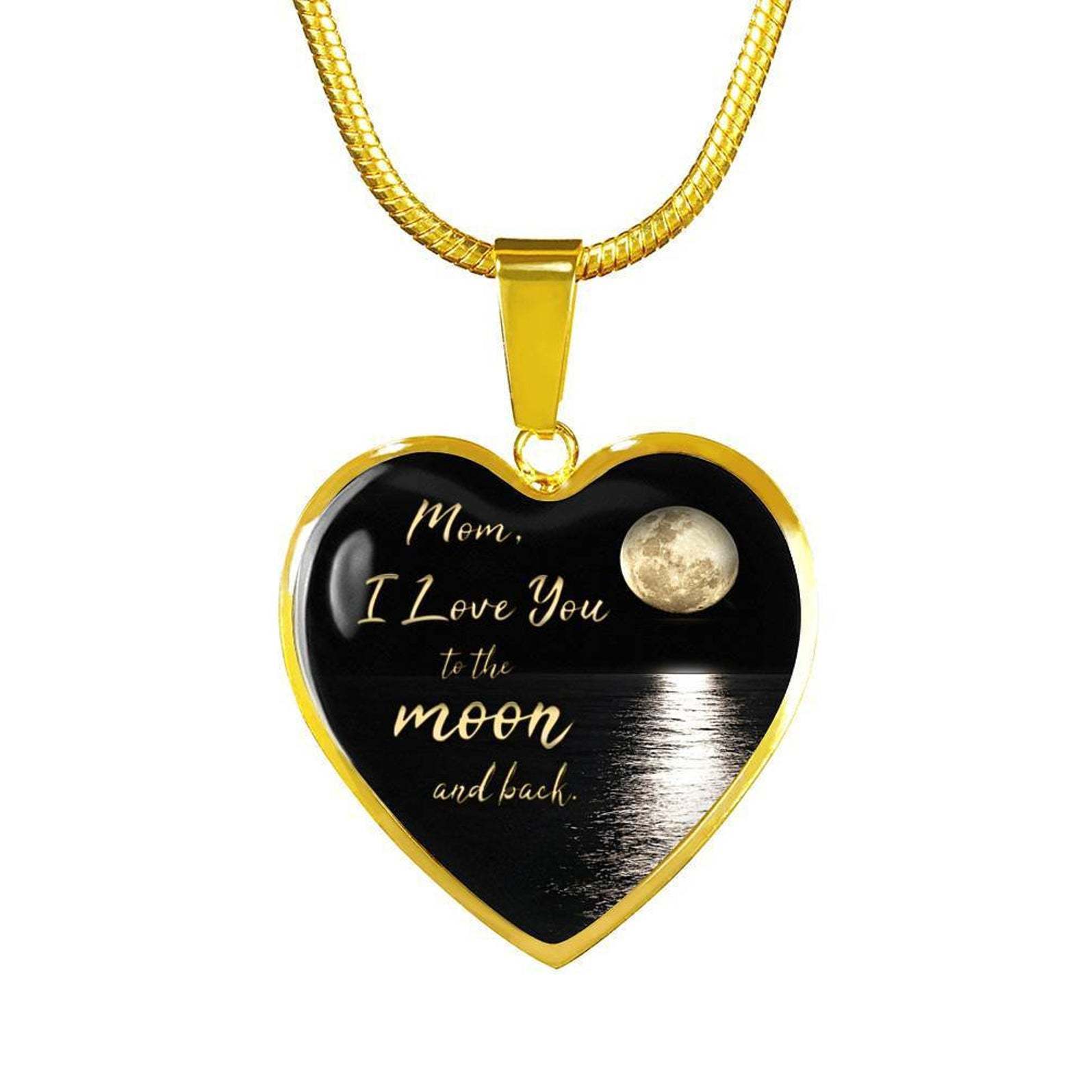 Mom I Love You To The Moon And Back Heart Pendant Necklace