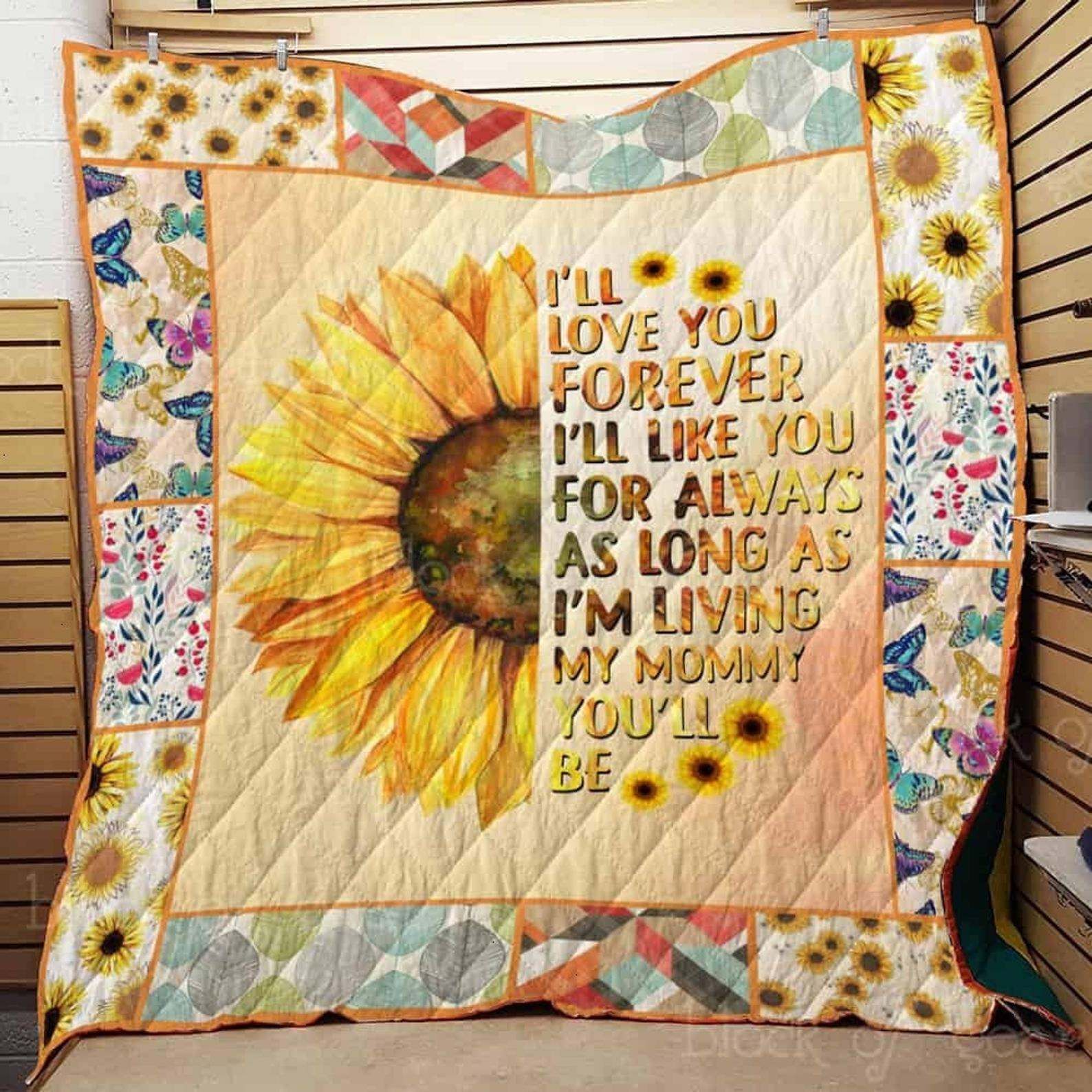 Sunflower Butterfly I'll Love You Forever Mom Quilt PAN