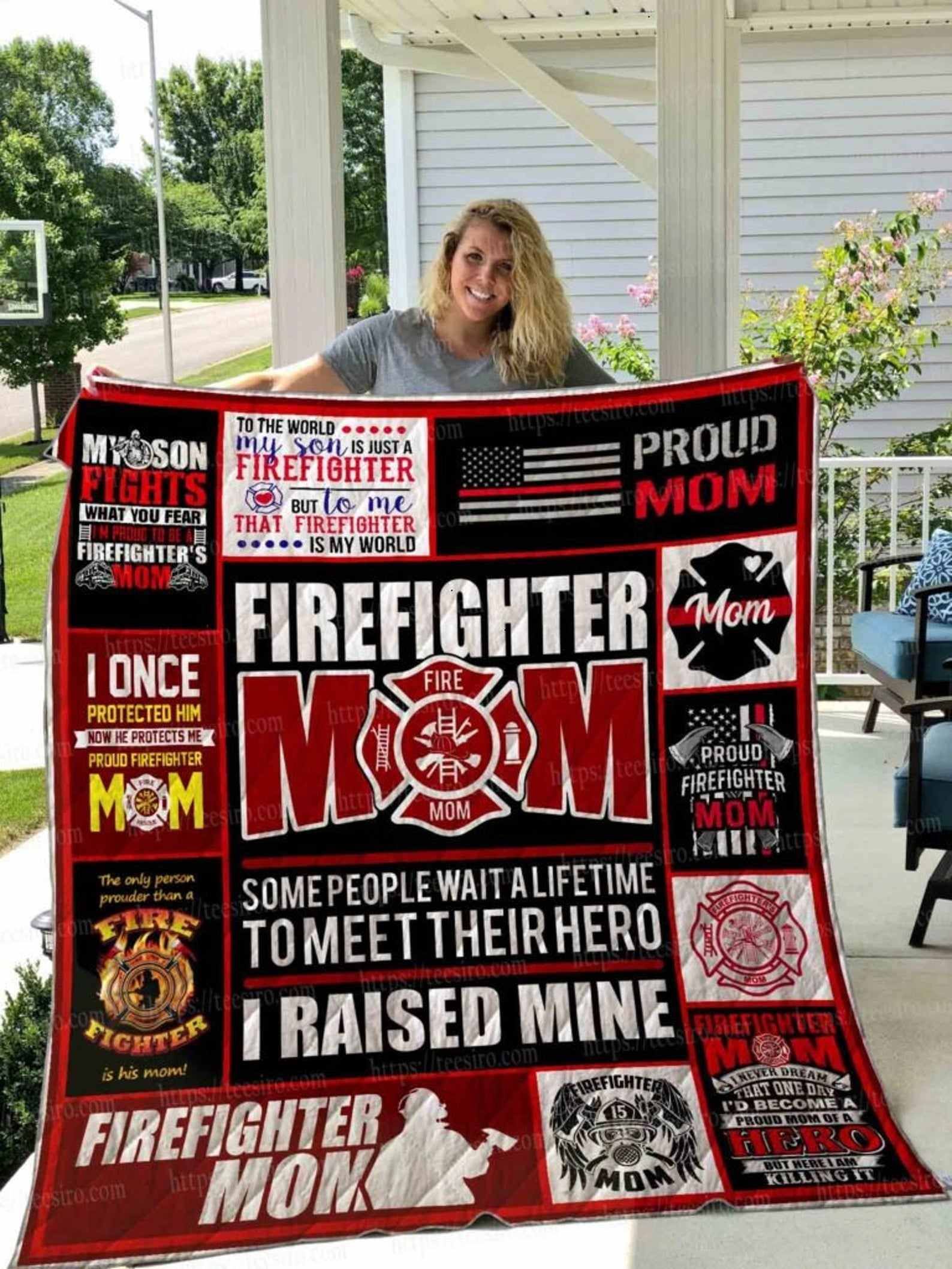 Proud Firefighter Mom Mother's Day Gift Quilt