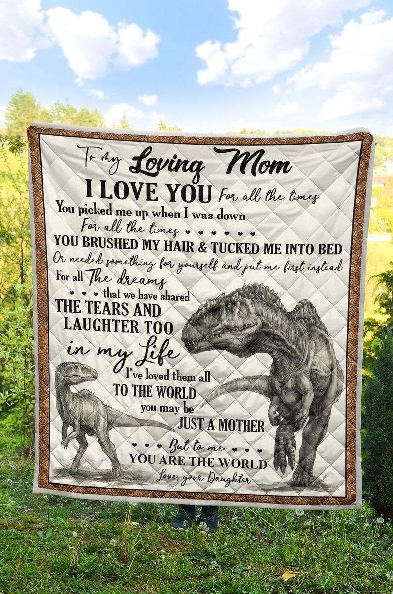 To My Loving Mom Dinosaurs Daughter Mother's Day Gift Quilt