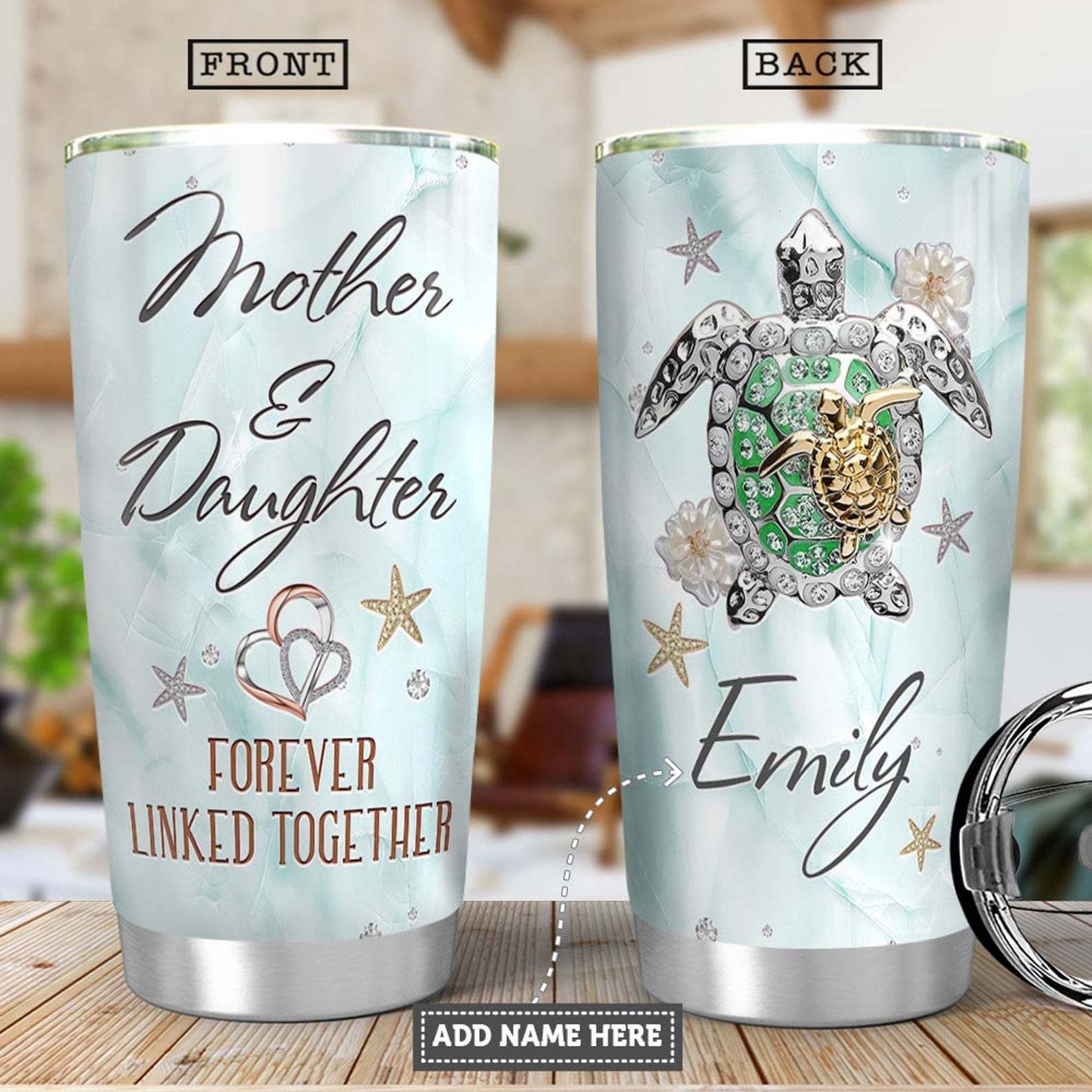 Custom Name Mother And Daughter Diamond Turtle Mother's Day Gift Tumbler