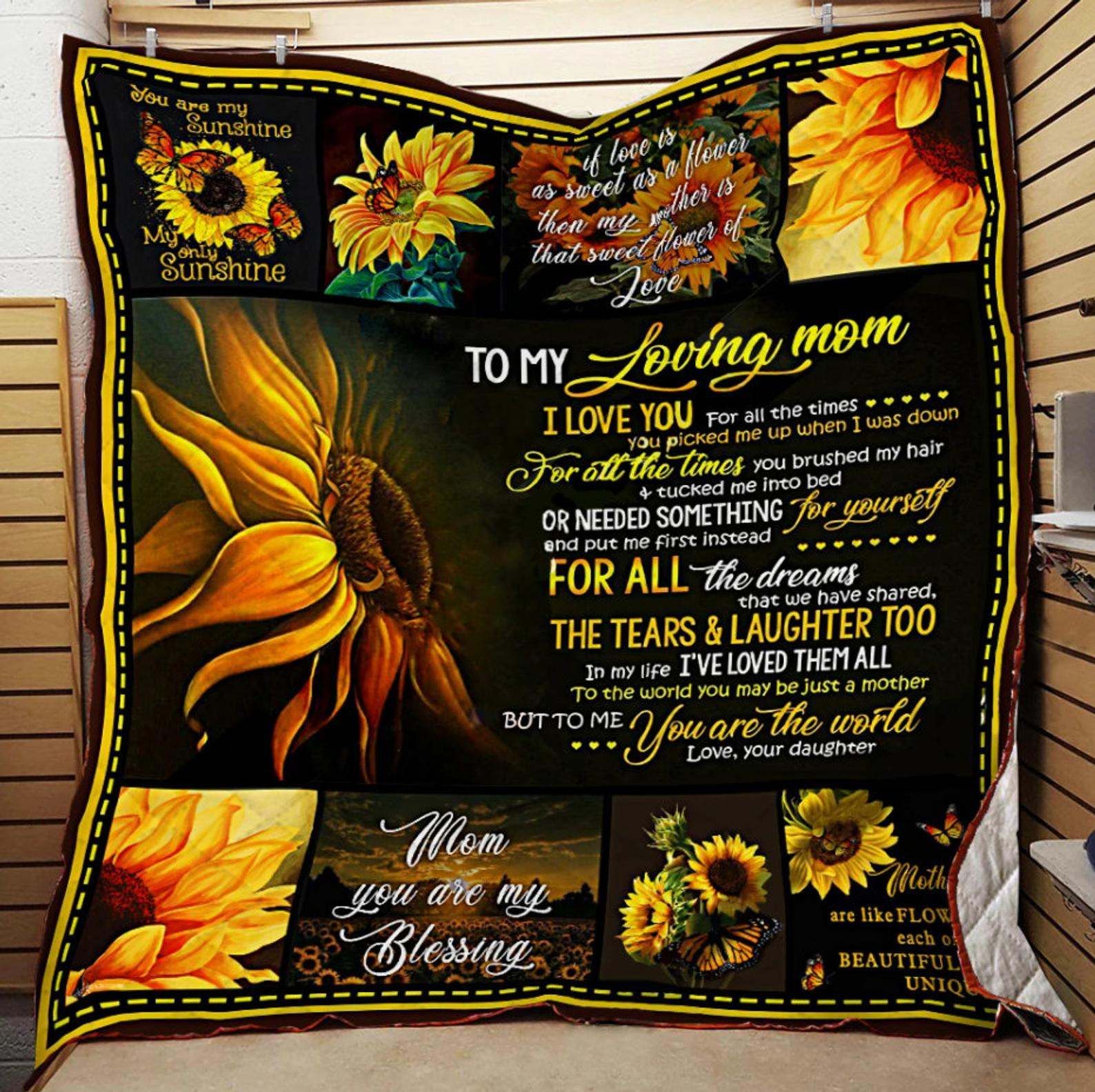 To My Loving Mom Sunflower Butterfly Daughter Mother's Day Gift Quilt