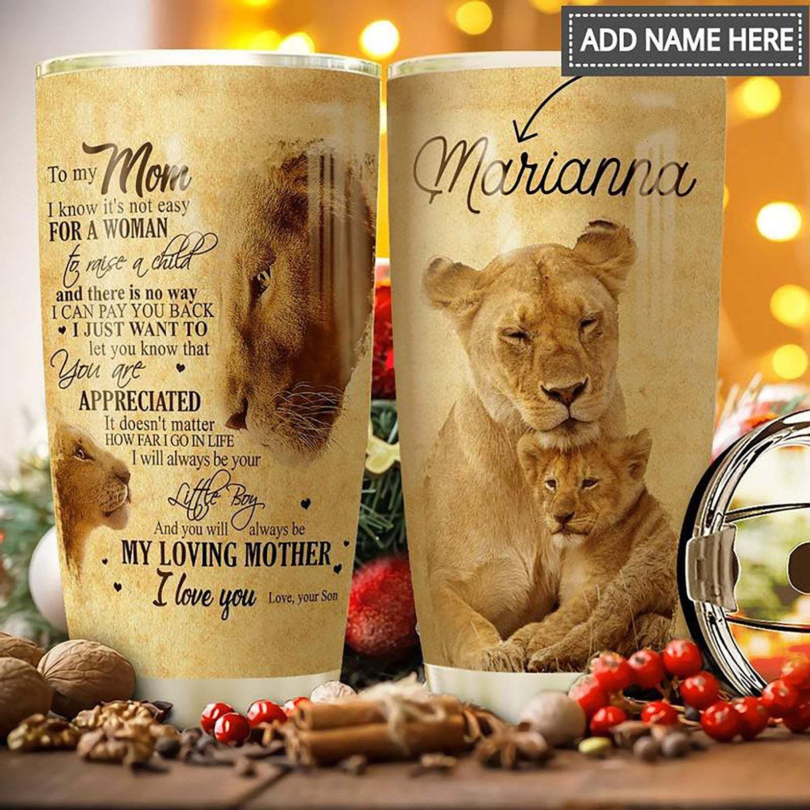 To My Mom Lion Son Personalized Mother's Day Gift Tumbler