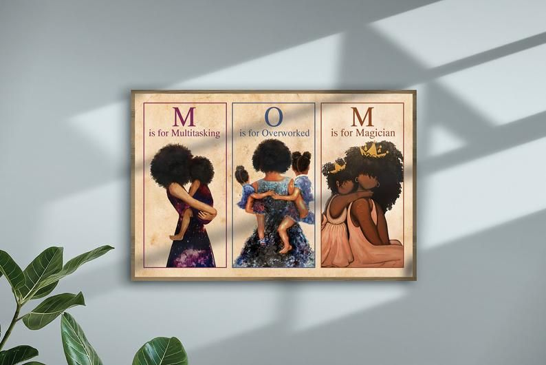 Mom Is Multitasking Overworked Magician Black African American Mother's Day Gift Canvas Wall Art PANCAV0013