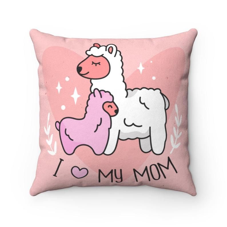 Pink I Love You Mom Llama Mother's Day Gift Pillow