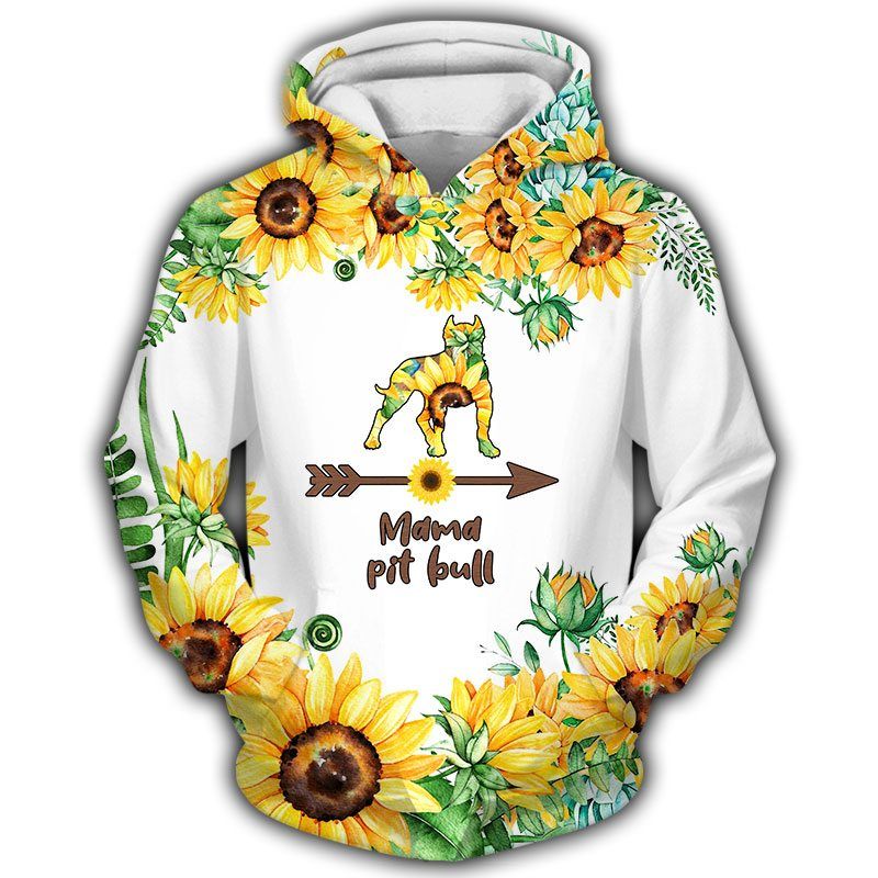 Sunflower Mama Pitbull Mother's Day Gift 3D Hoodie