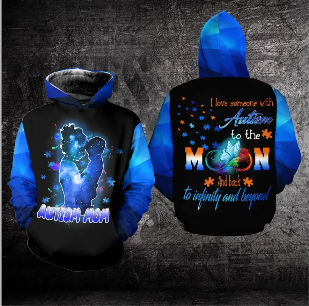Mother's Day Gift Autism Mom 3D Hoodie I Love Someone With Autism To The Moon And Back