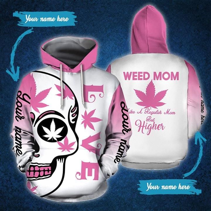 Personalized Pink Cannabis Weed Mom Skull Custom Name Mother's Day Gift 3D Hoodie