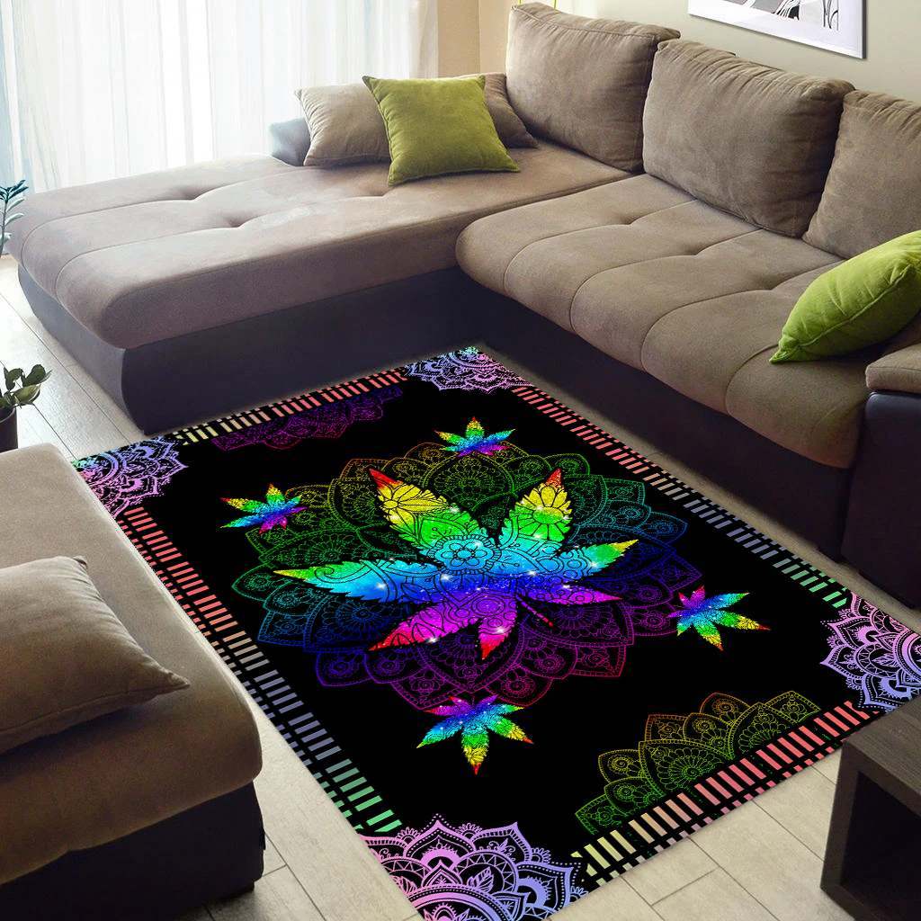Colorful Weed Hippie Mandala Rectangle Rug PAN