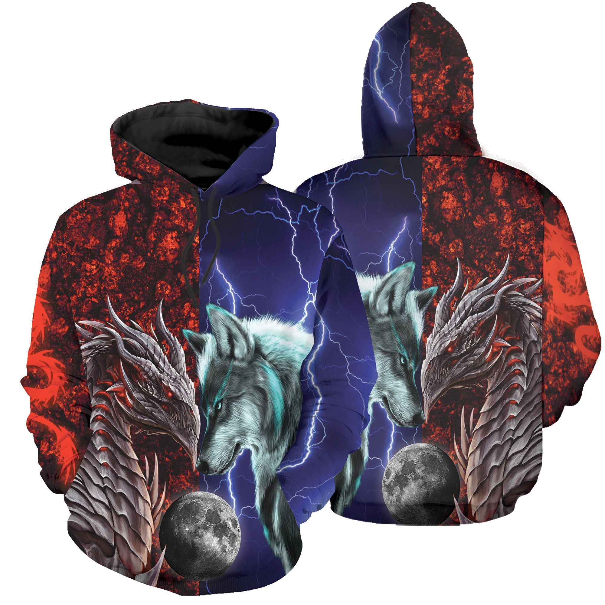 Dragon And Wolf Hoodie 3D All Over Print PAN
