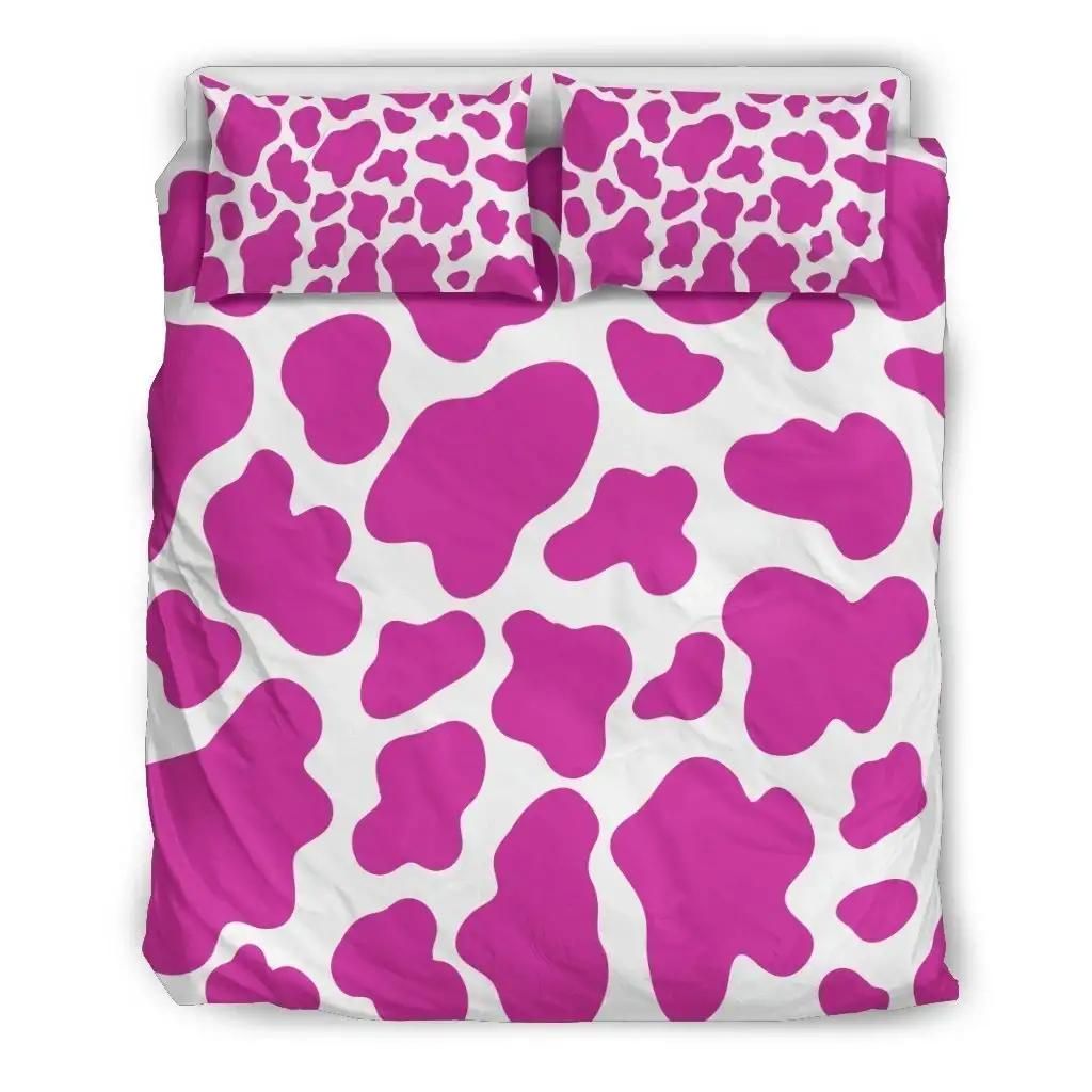 Hot Pink And White Cow Print Duvet Cover Bedding Set