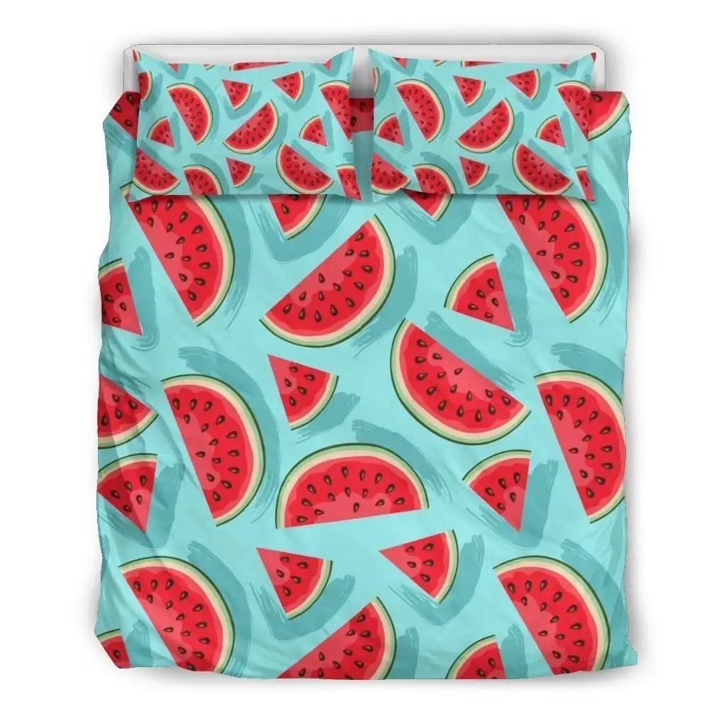 Blue Watermelon Pieces Pattern Print Duvet Cover Bedding Set